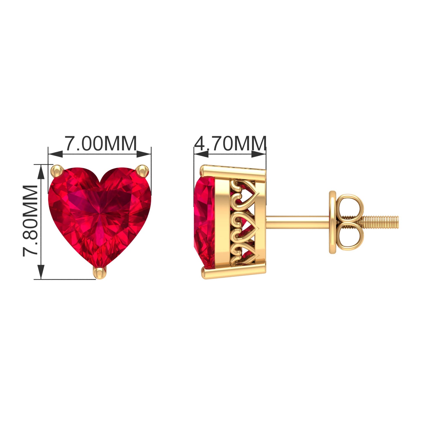 Certified 4 Carat Lab Created Ruby Heart Stud Earrings