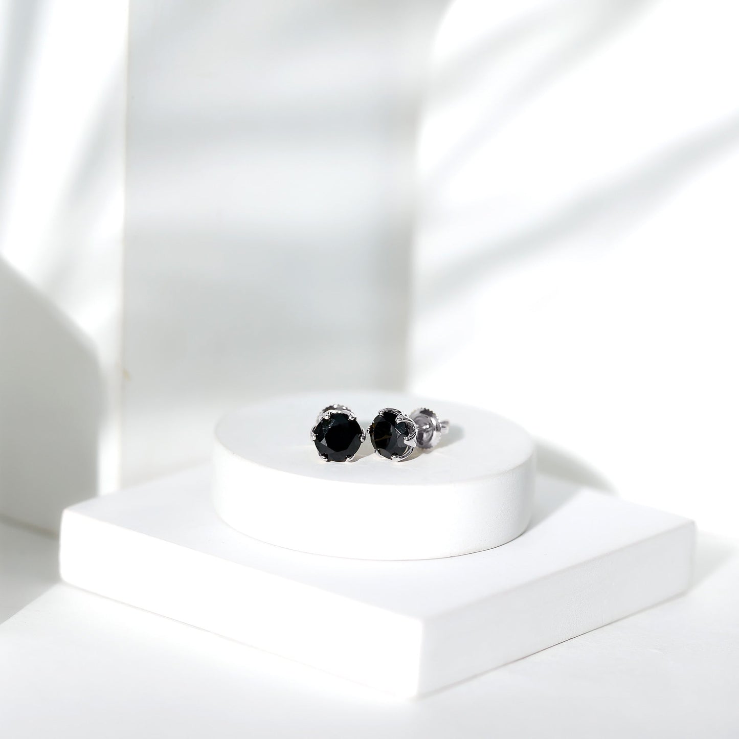 2.4 Carat Round Cut Black Onyx Solitaire Stud Earrings