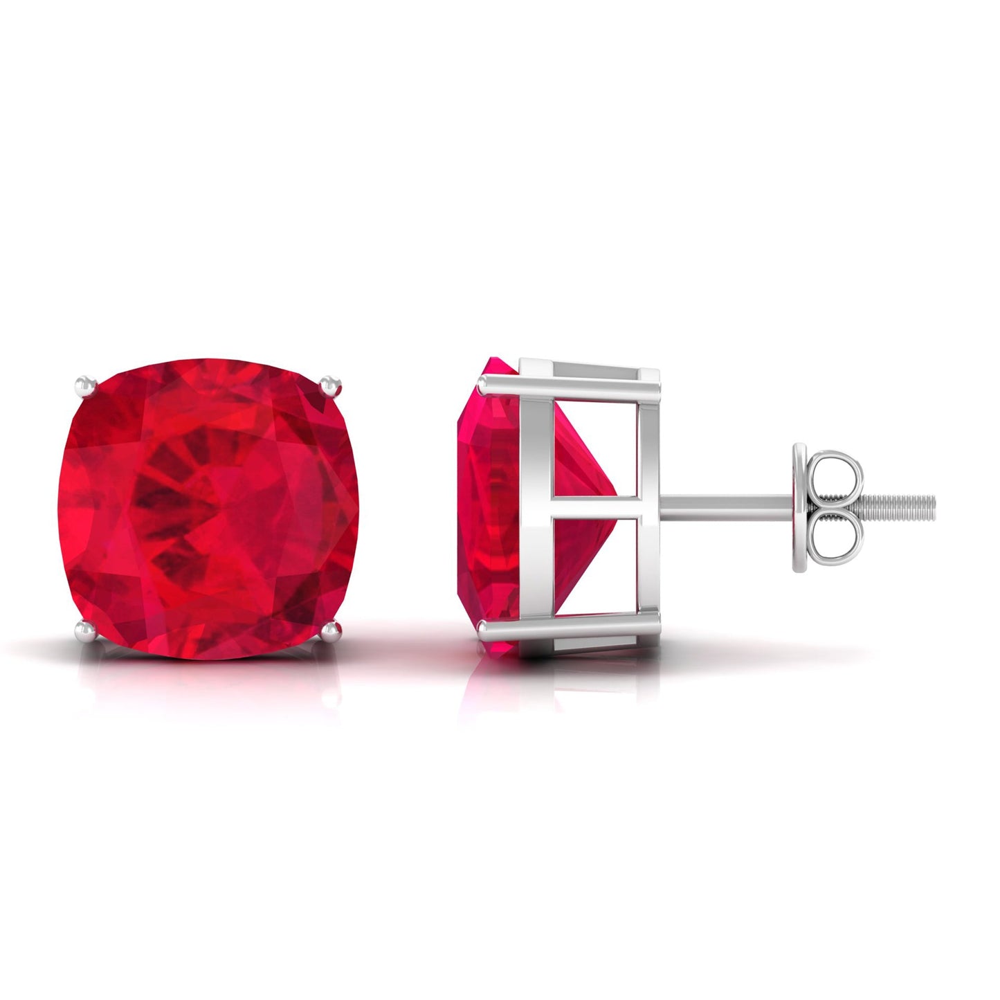 7.6 CT Created Ruby Solitaire Stud Earrings in 4 Prong Setting