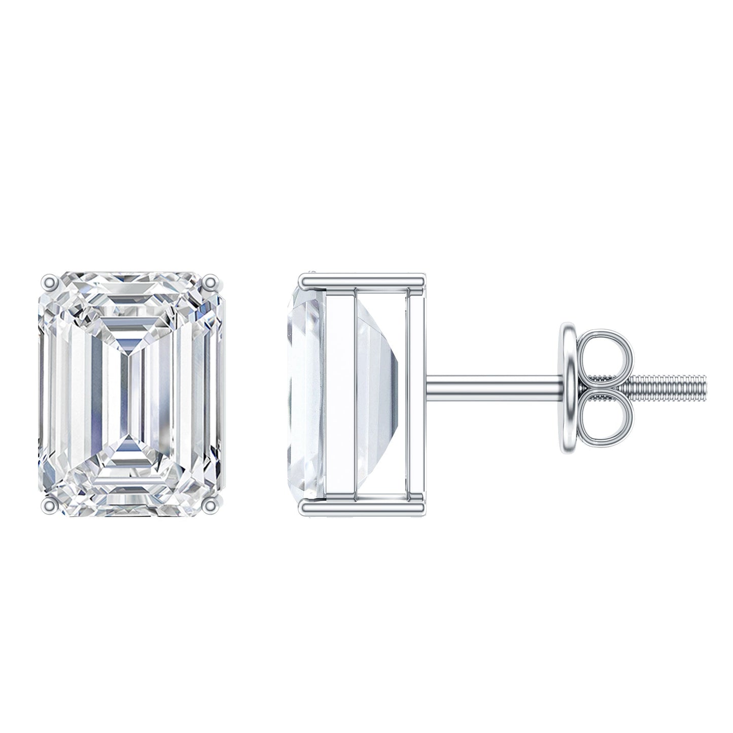 Certified 3.7 Carat Moissanite Emerald Cut Stud Earrings