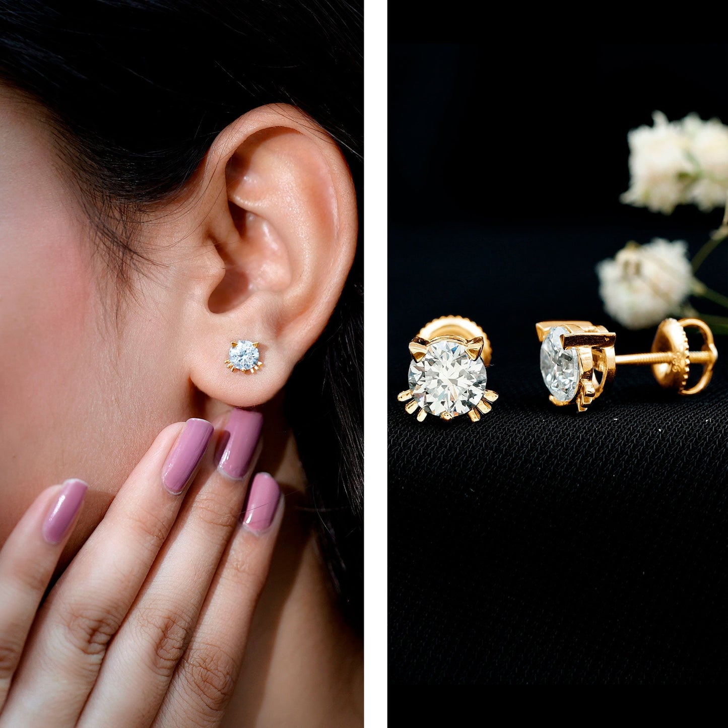 Dainty Round Shape Moissanite Cat Stud Earrings