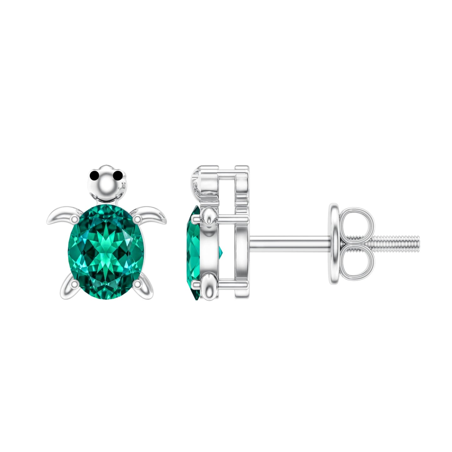1 Carat Oval Shape Lab Created Emerald Cute Turtle Stud Earrings