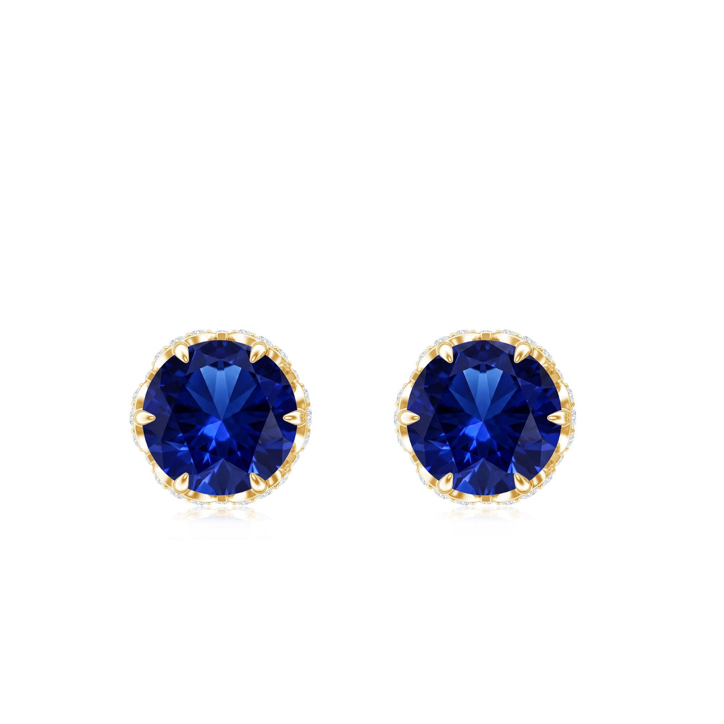 Solitaire Lab Created Blue Sapphire Stud Earrings with Diamonds