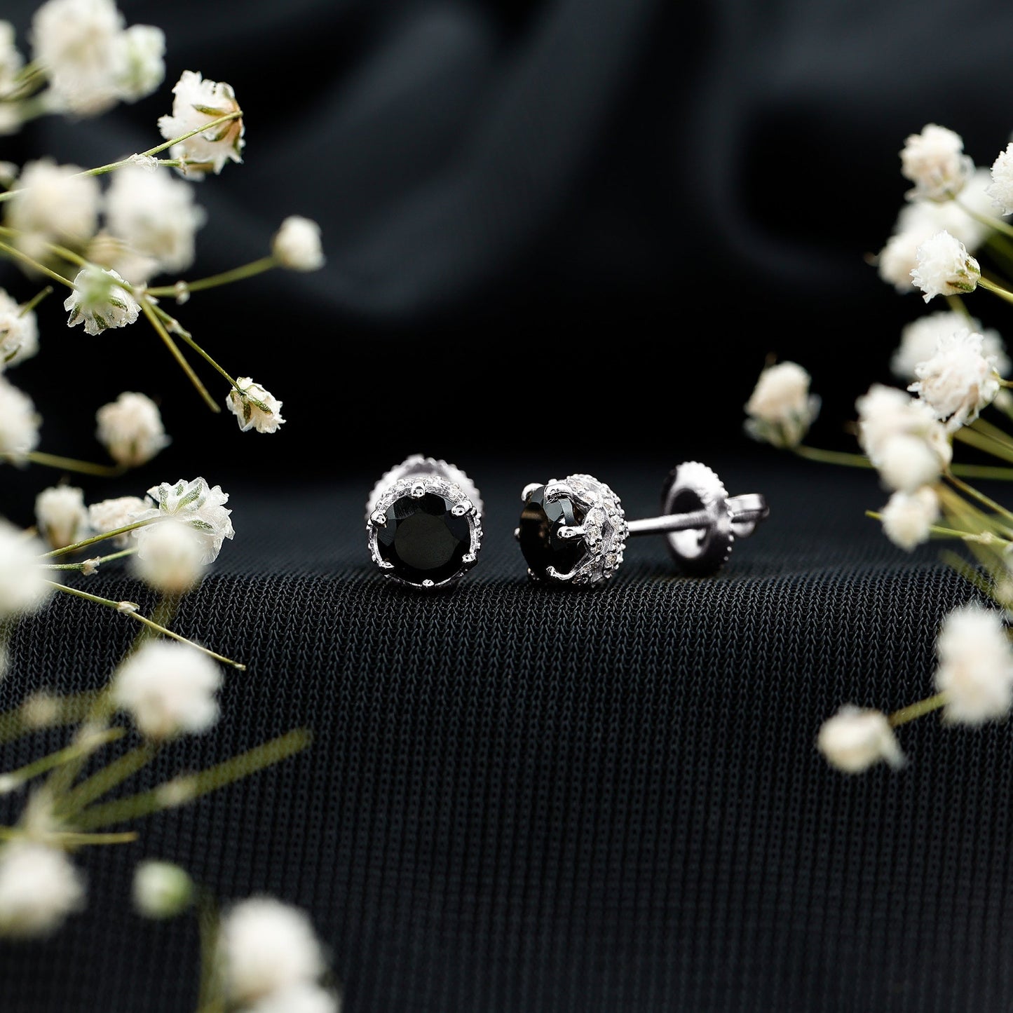 Black Onyx Wedding Stud Earrings with Diamonds