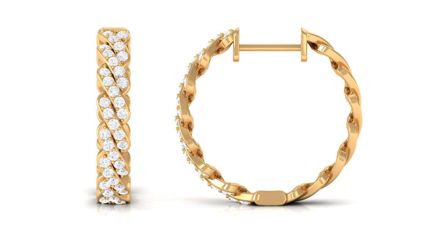 Natural Diamond Twisted Hoop Earrings with Certificate