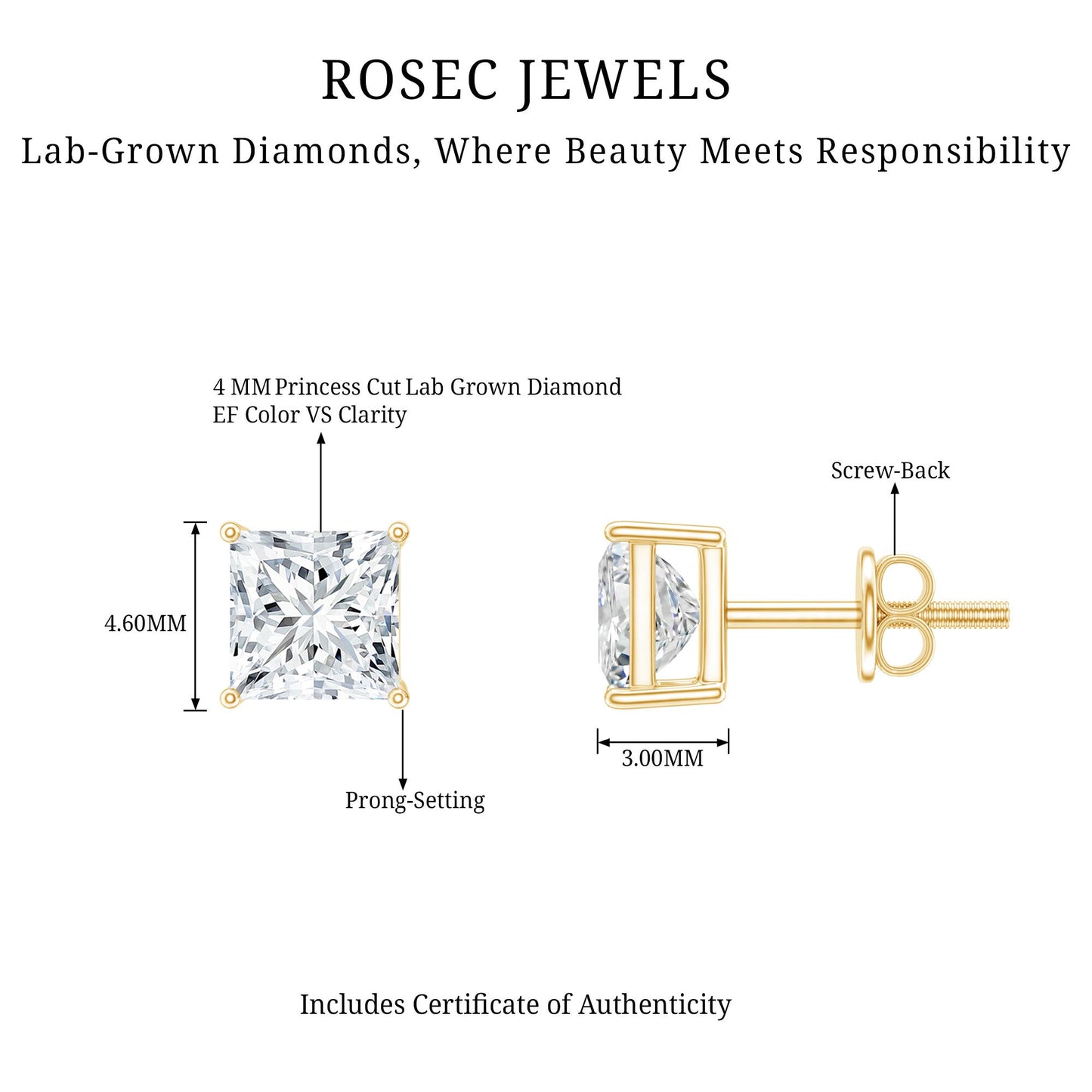 Certified Lab Created Diamond Square Earrings