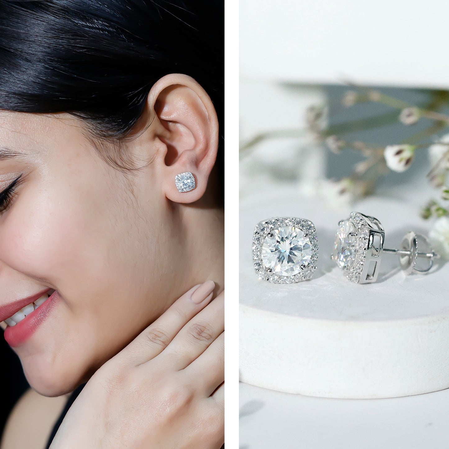 Certified Round Cut Lab Grown Diamond Halo Stud Earrings For Her