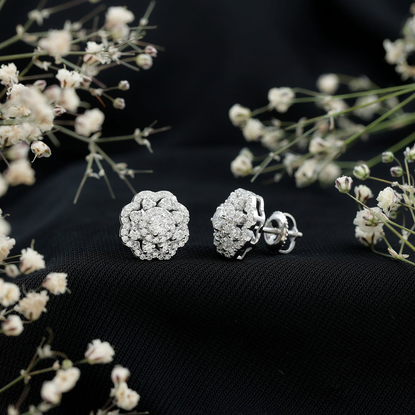 Certified Lab Grown Diamond Flower Bridal Stud Earrings