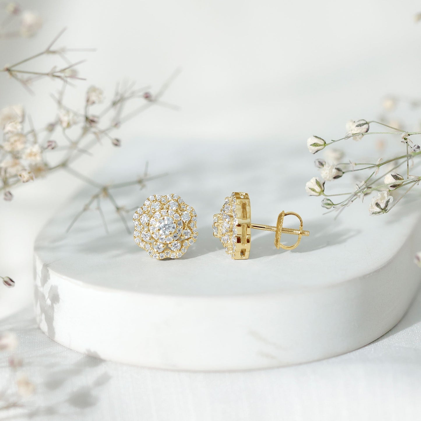 Certified Lab Grown Diamond Flower Bridal Stud Earrings