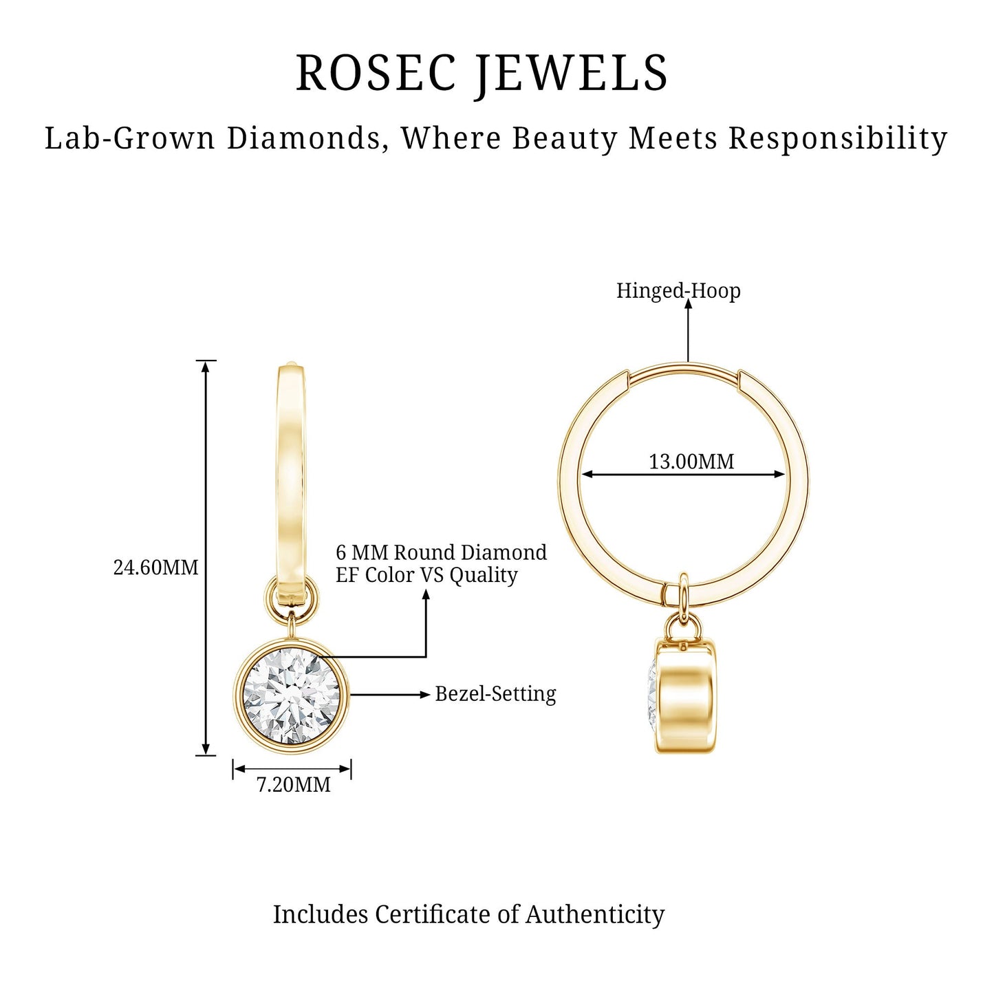 Bezel Set Lab Grown Diamond Drop Earrings for Women