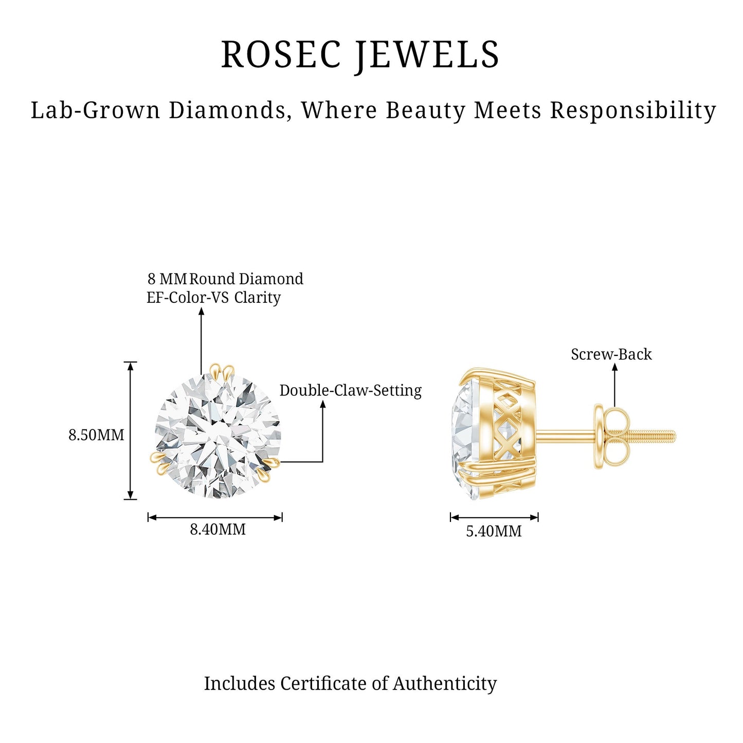 Certified 4 Carat Round Diamond Studs with Screw Back