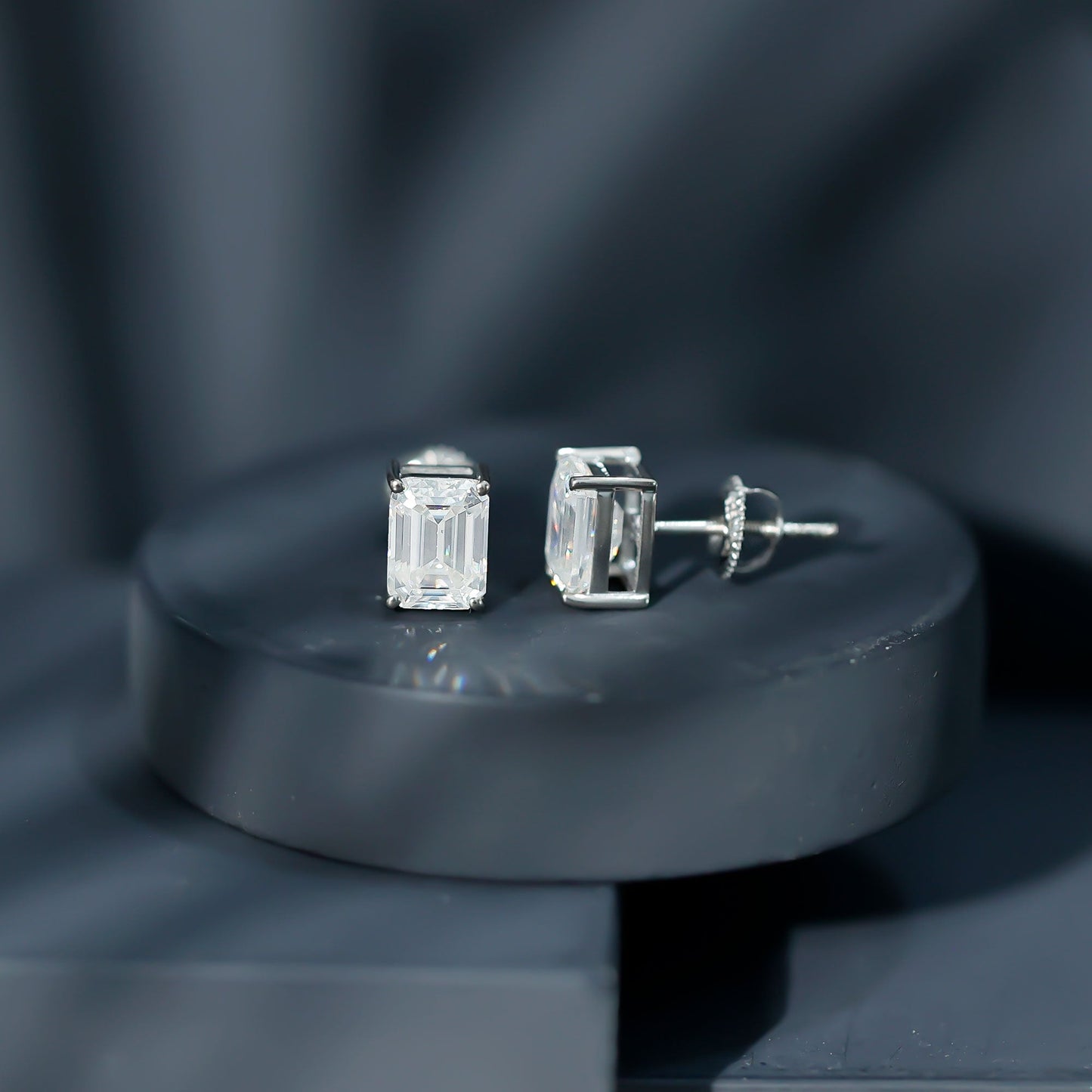 Emerald Cut Lab Created Diamond Stud Earrings