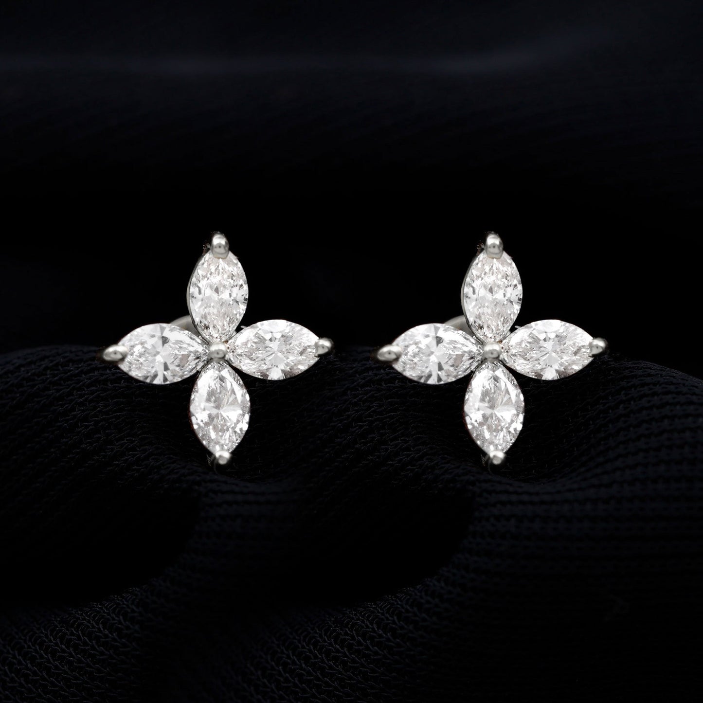 Certified Lab Grown Diamond Flower Earrings With Screw Back