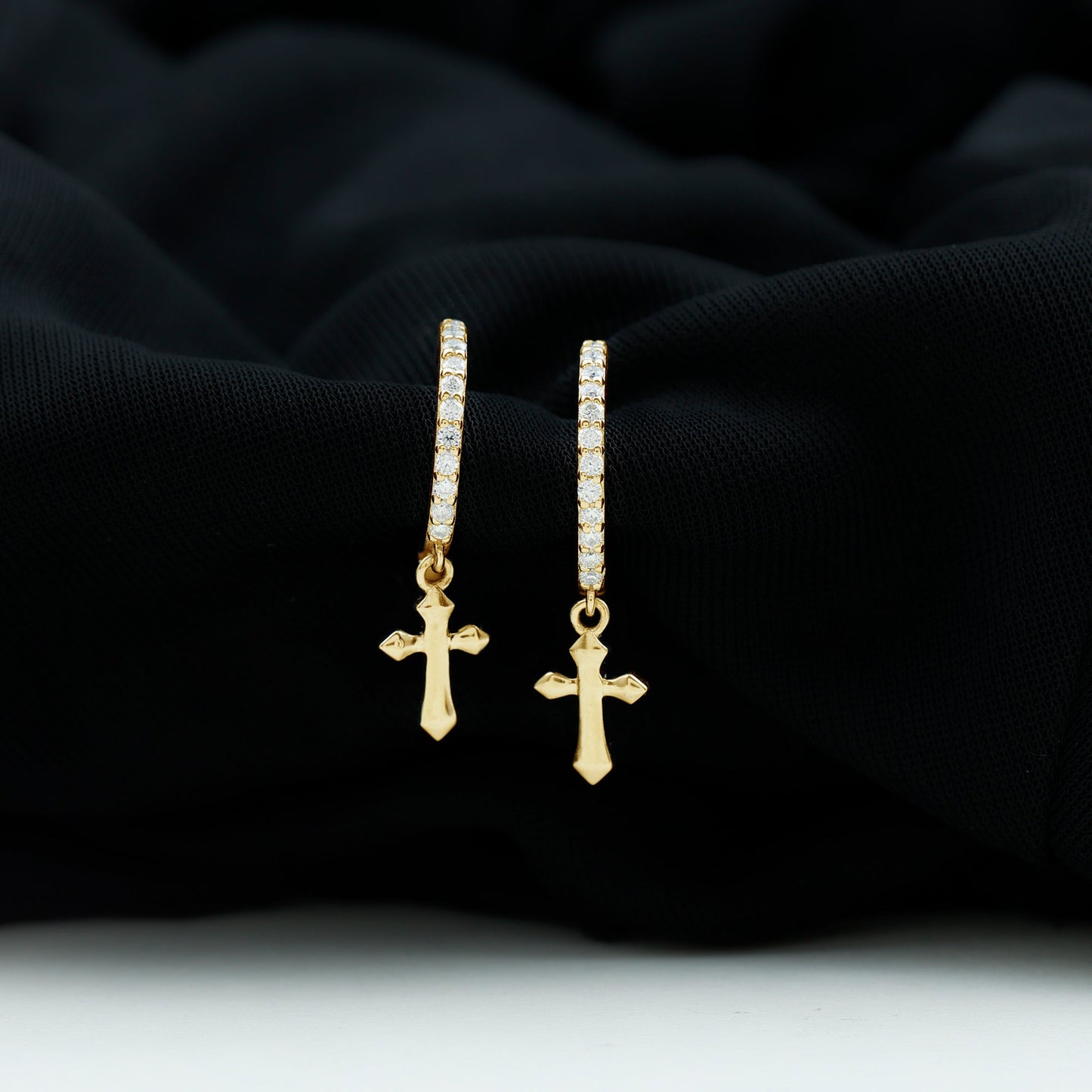 Lab Grown Diamond Holy Cross Hoop Drop Earrings For Women