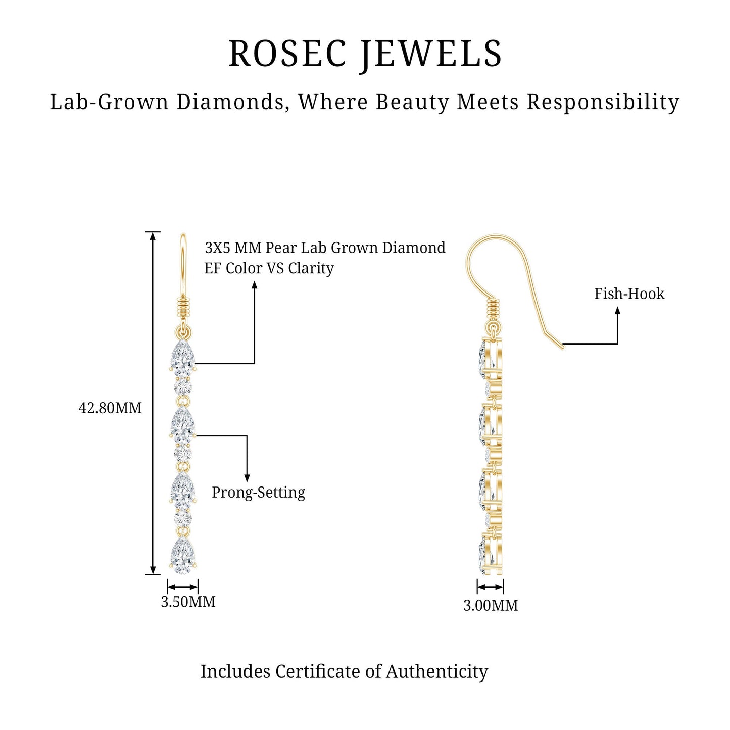 Lab Grown Diamond Long Dangling Earrings
