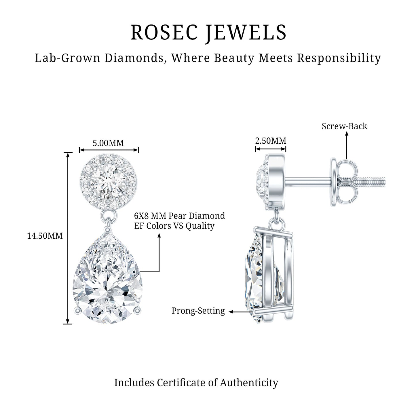 Certified Lab Grown Diamond Dangling Bridal Earrings