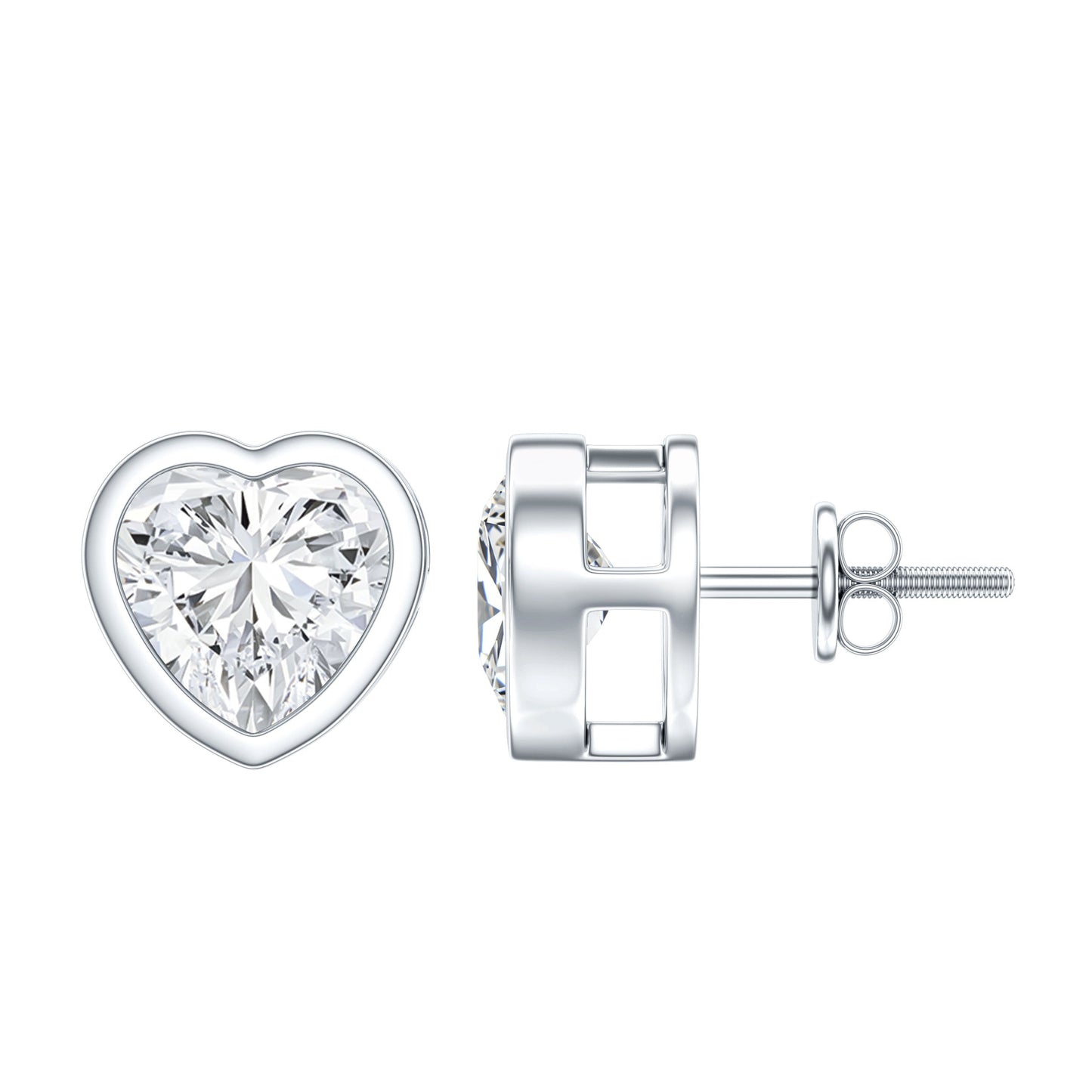 Certified Bezel Set 2.5 Carat Lab Grown Diamond Heart Earrings