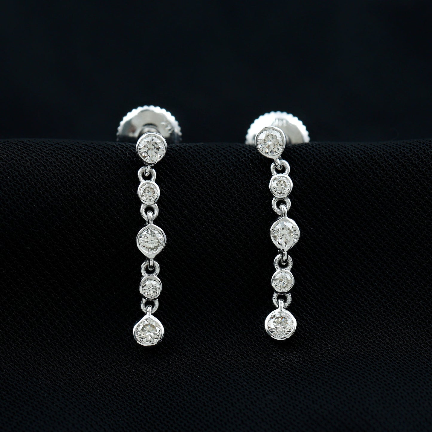 Round Cut Diamond Chain Dangle Earrings For Women