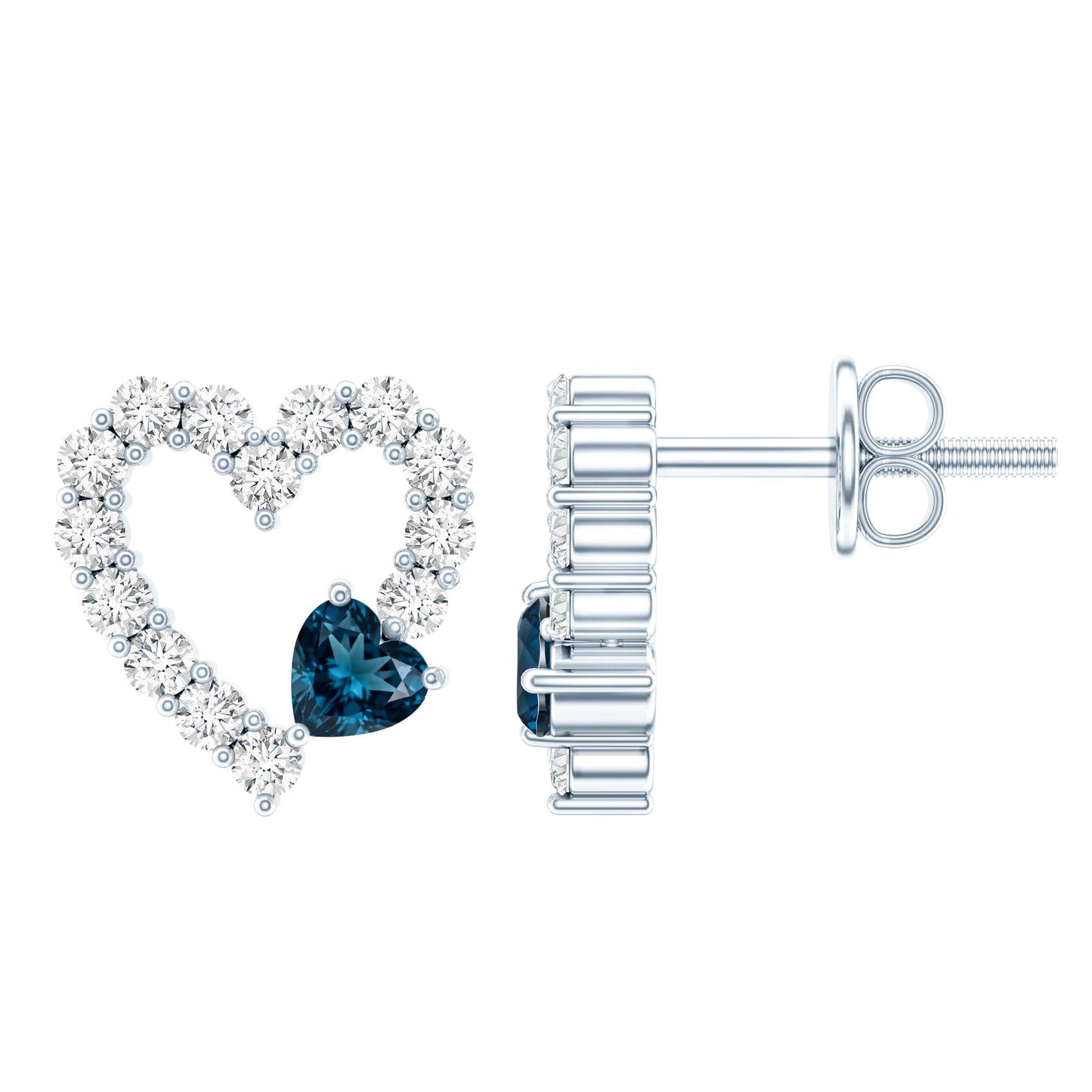 Certified London Blue Topaz and Diamond Heart Stud Earrings