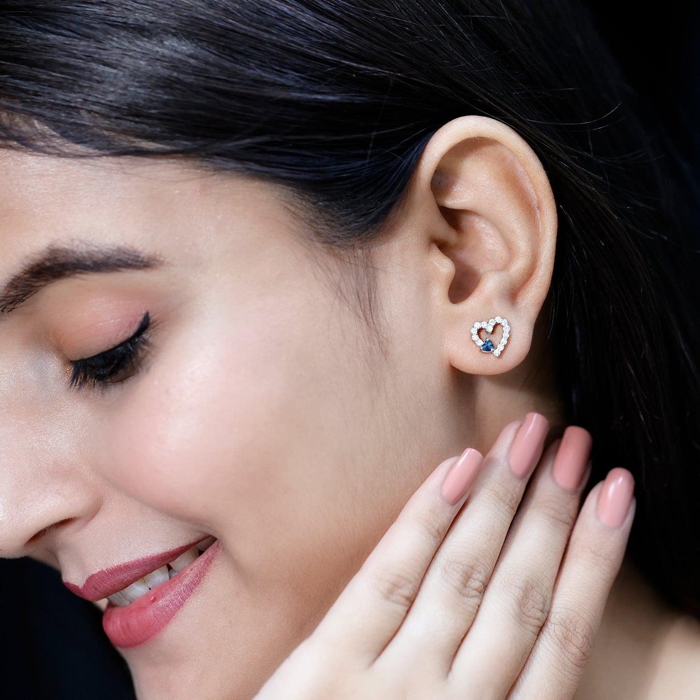 Certified London Blue Topaz and Diamond Heart Stud Earrings
