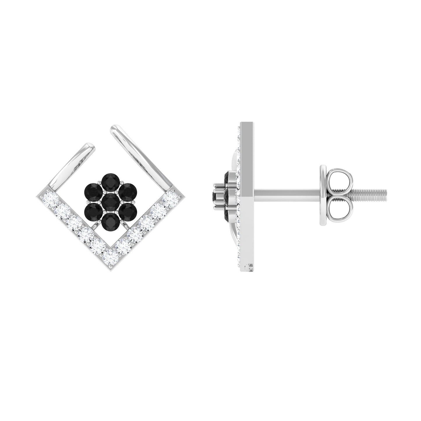 Contemporary Lab Created Black Diamond Floral Stud Earrings