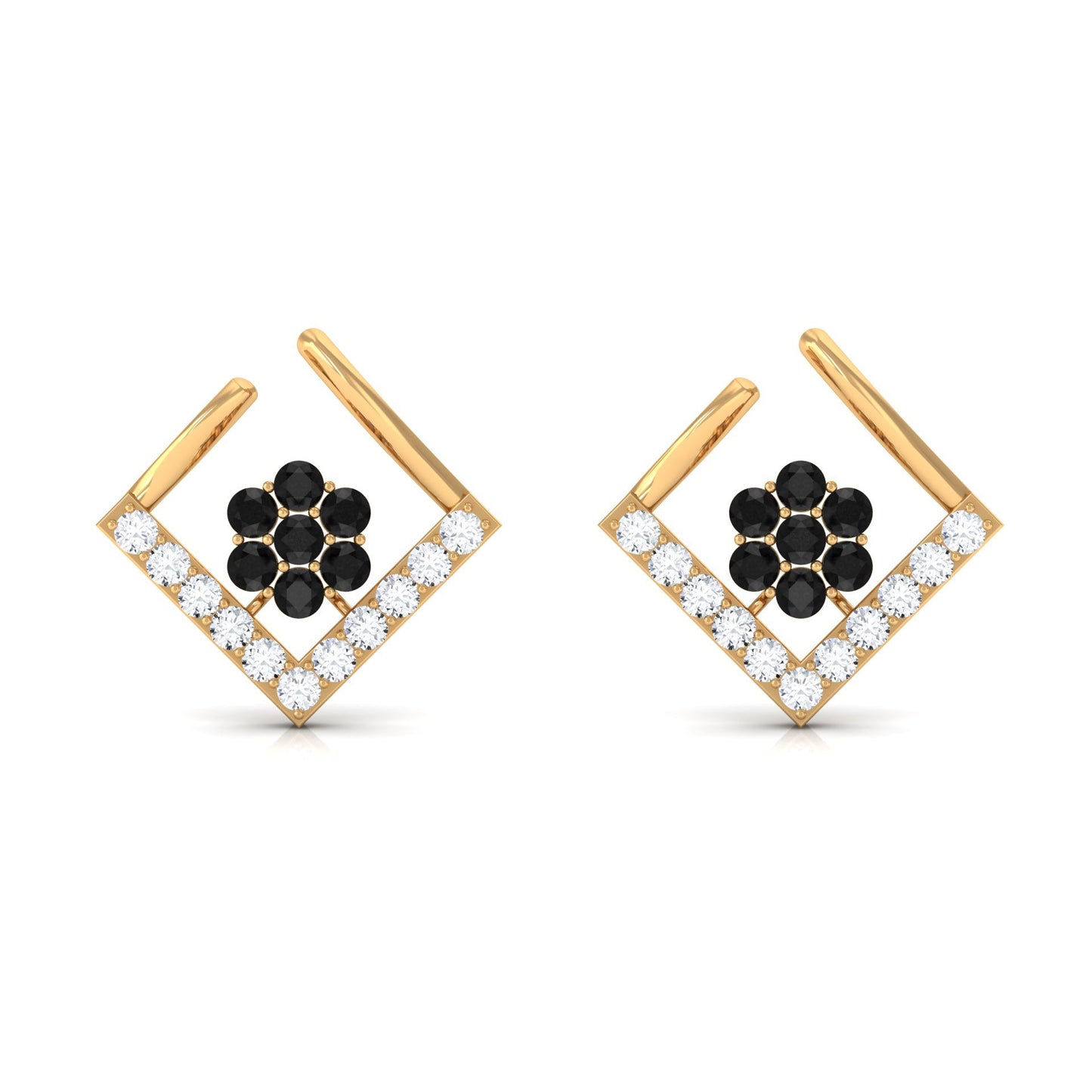 Contemporary Lab Created Black Diamond Floral Stud Earrings