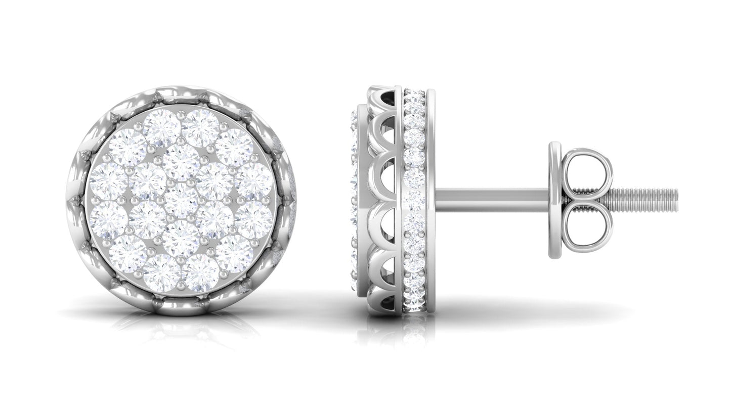 Natural Diamond Cluster Stud Earrings with Screw Back