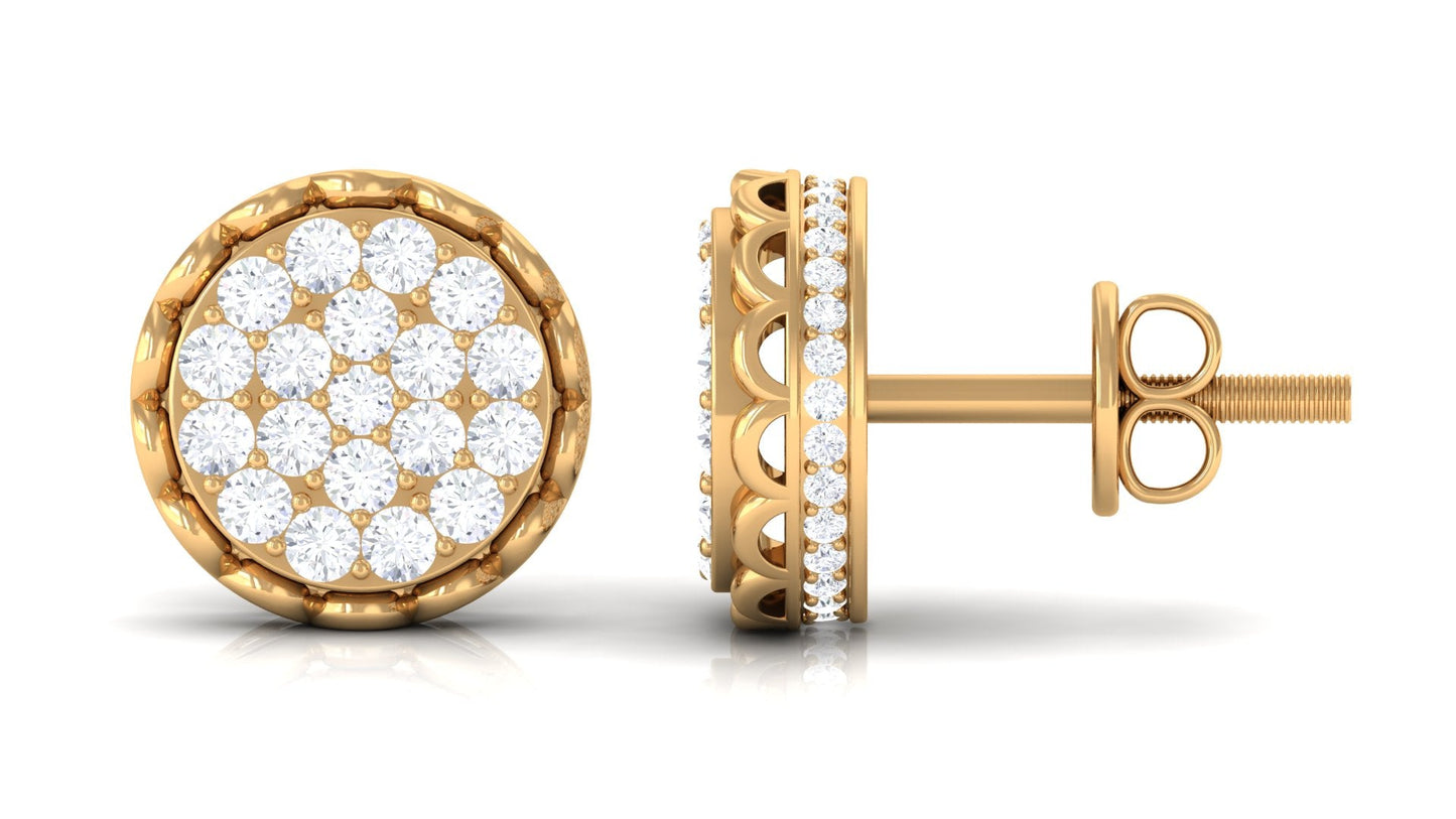 Natural Diamond Cluster Stud Earrings with Screw Back