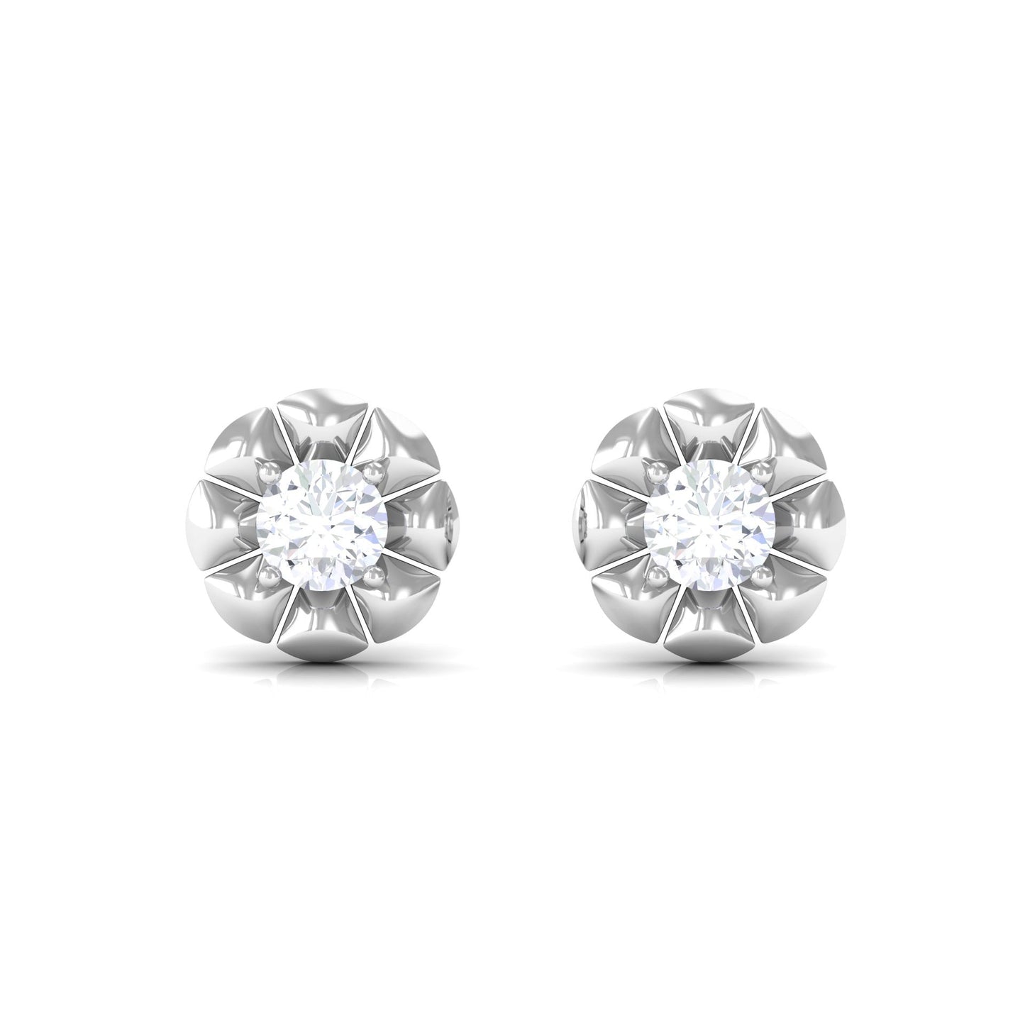 Round Diamond Floral Stud Earrings in Prong Setting