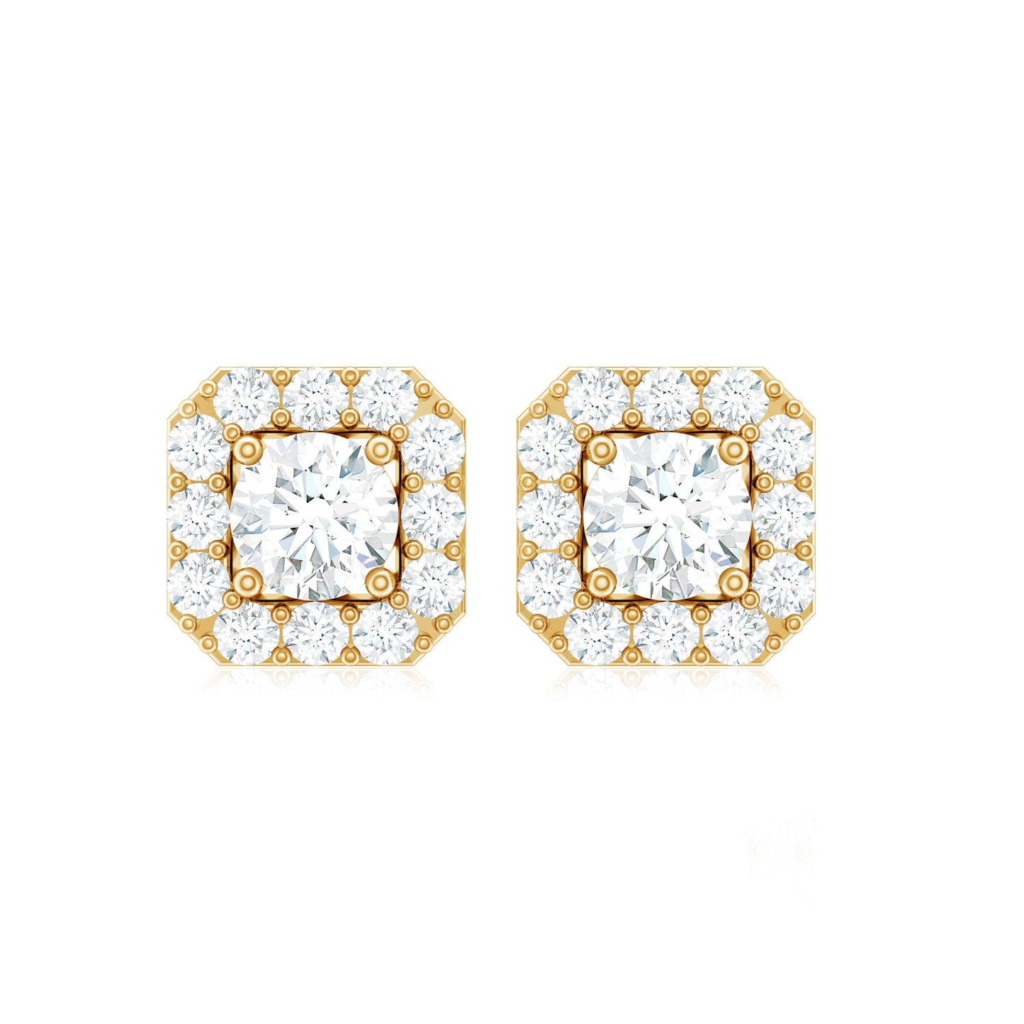 Minimalist Natural Diamond Halo Stud Earrings with Screw Back
