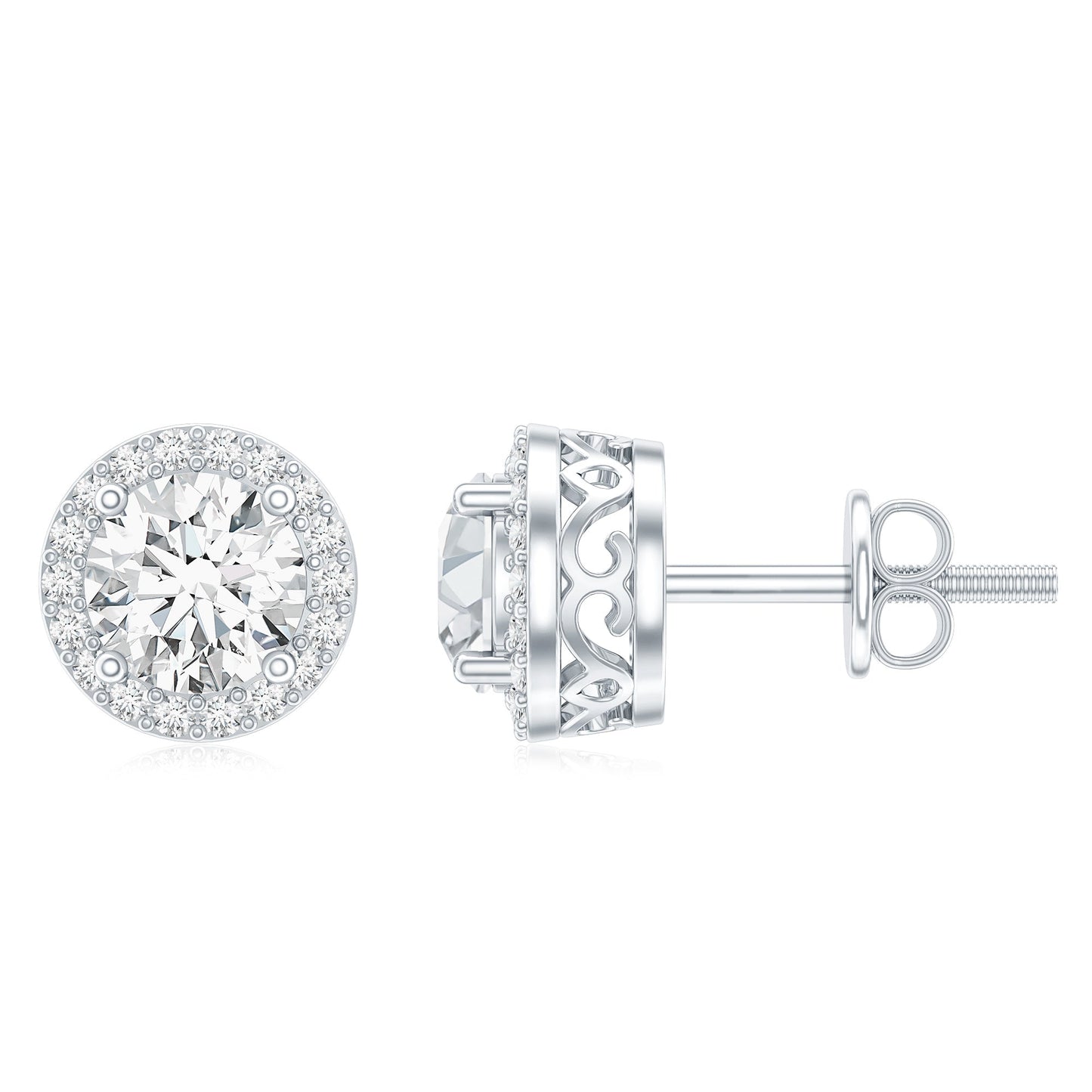 3 CT Round Moissanite Halo Stud Earrings With Certification