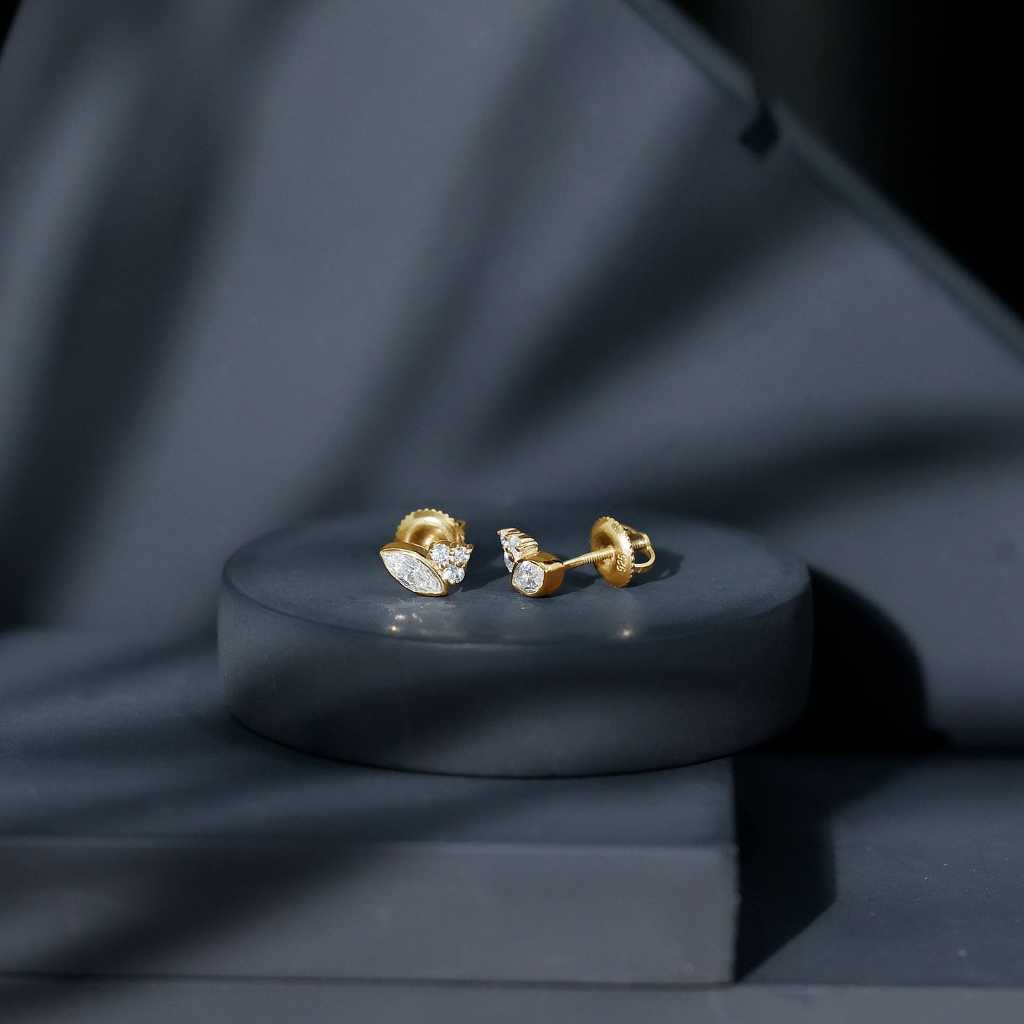 Marquise Shape Moissanite Stud Earrings with Screw Back