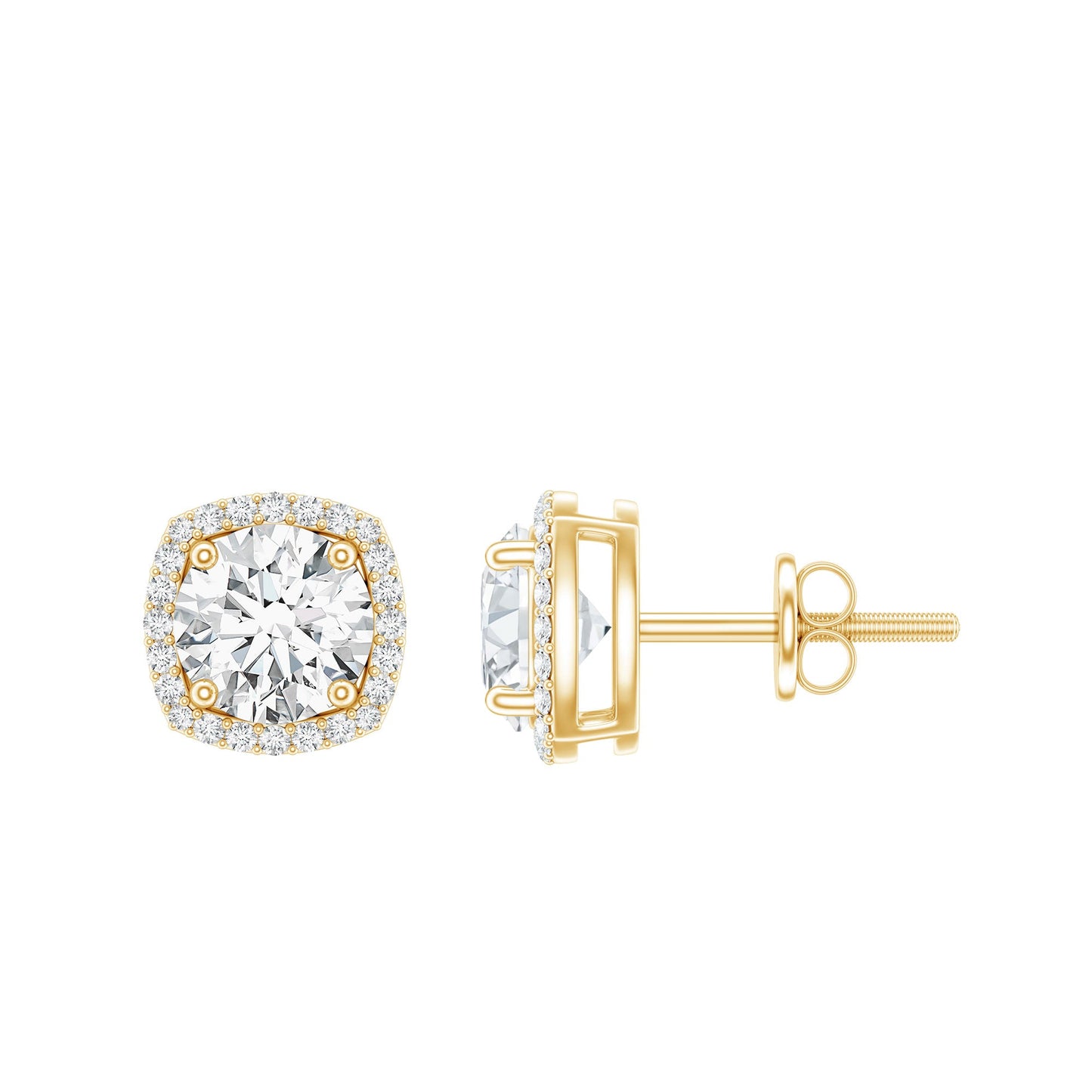 1.9 Carat Round Shape Moissanite Stud Earrings with Halo