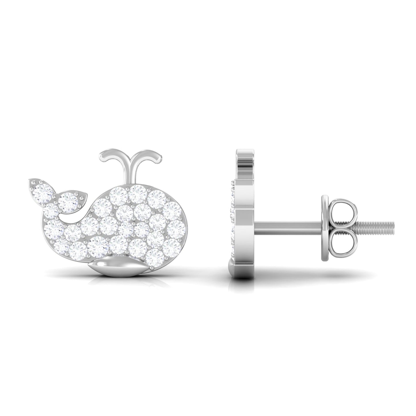 Cute Moissanite Fish Earrings with Screw Back