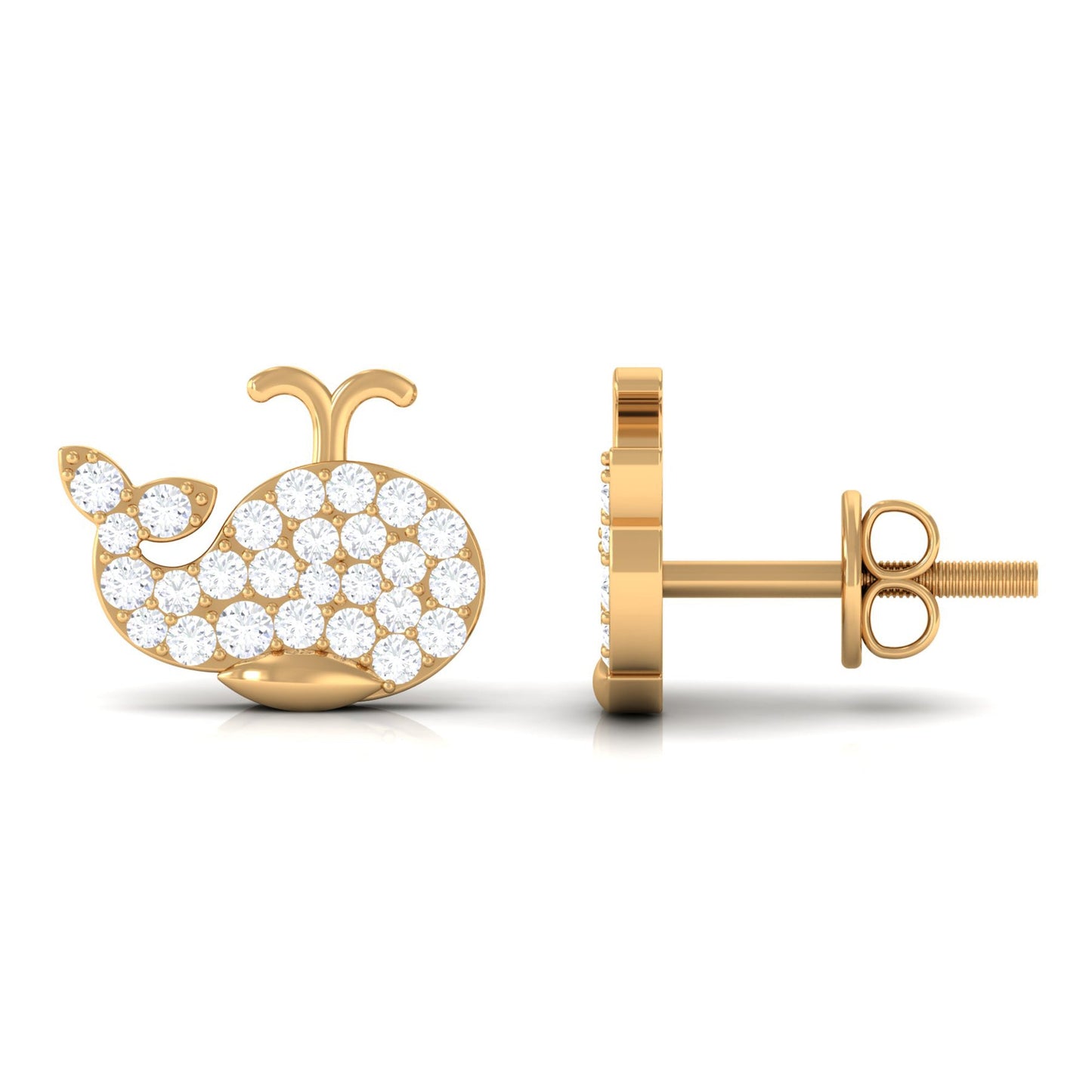 Cute Moissanite Fish Earrings with Screw Back