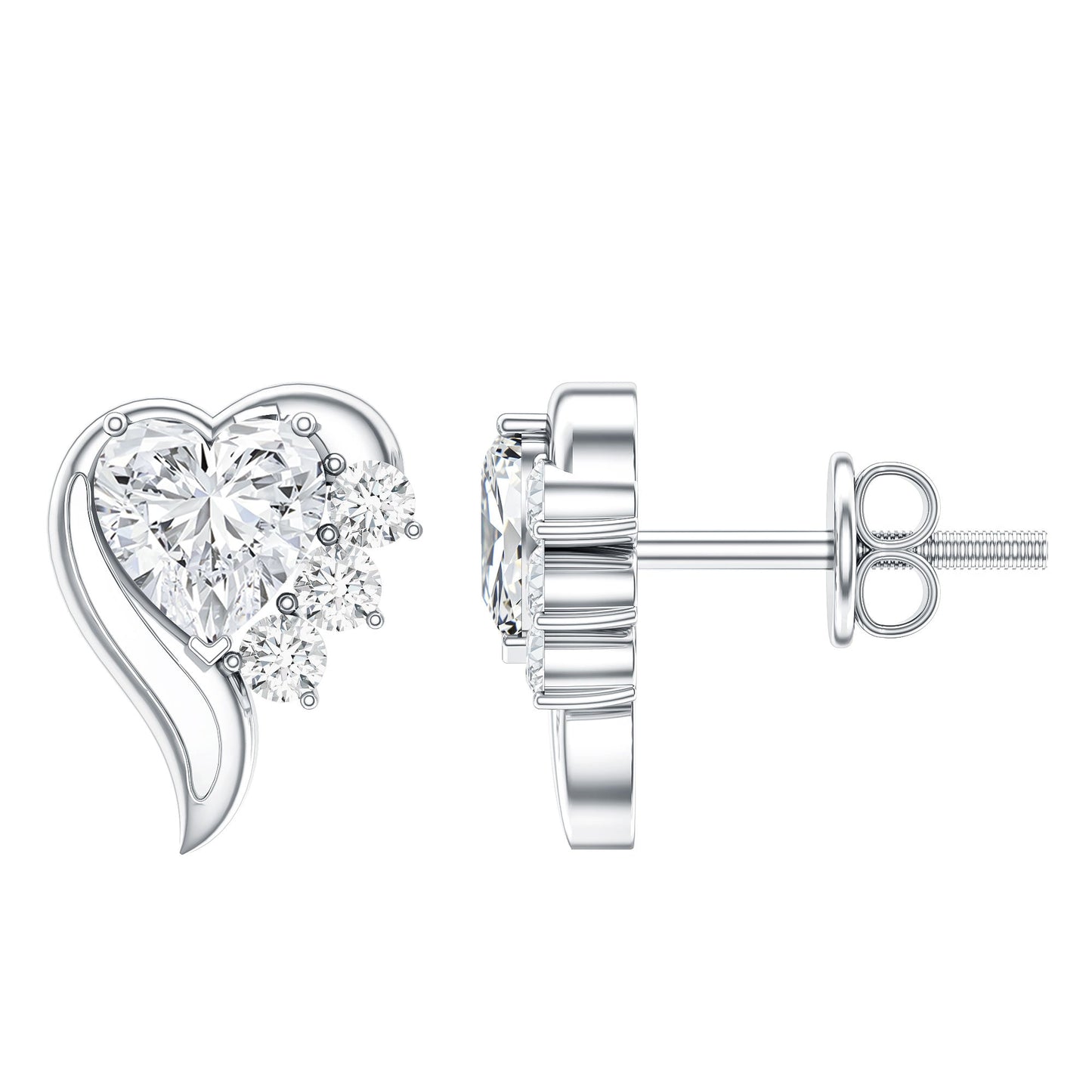 Heart Shape Moissanite Stud Earrings with Screw Back