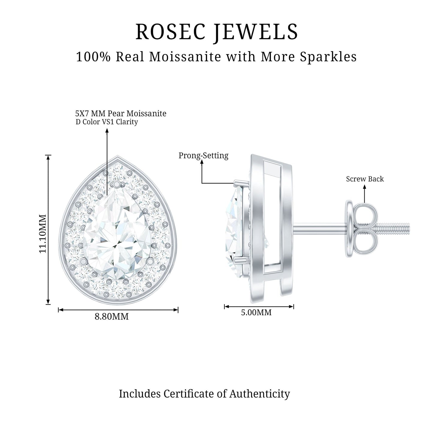 Certified Pear Shape Moissanite Teardrop Earrings with Halo