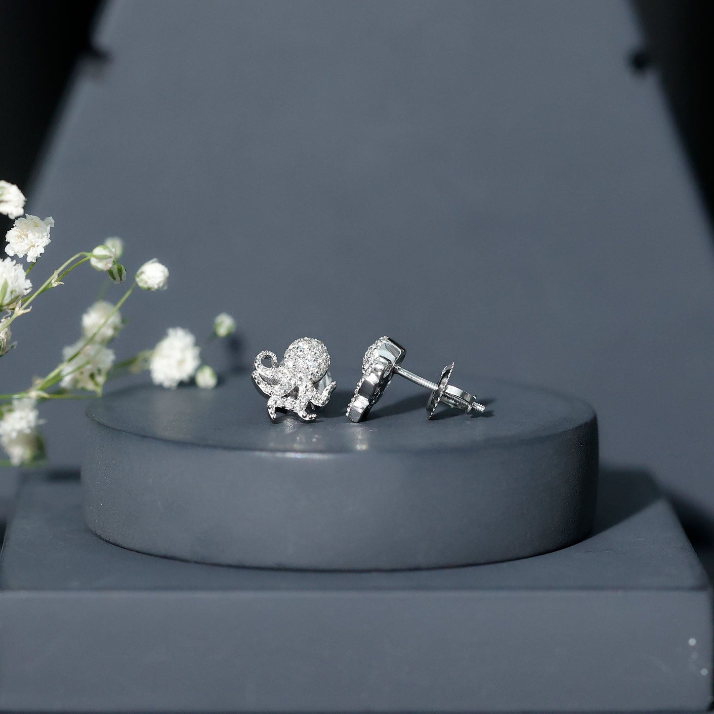Real Diamond Octopus Stud Earrings for Women