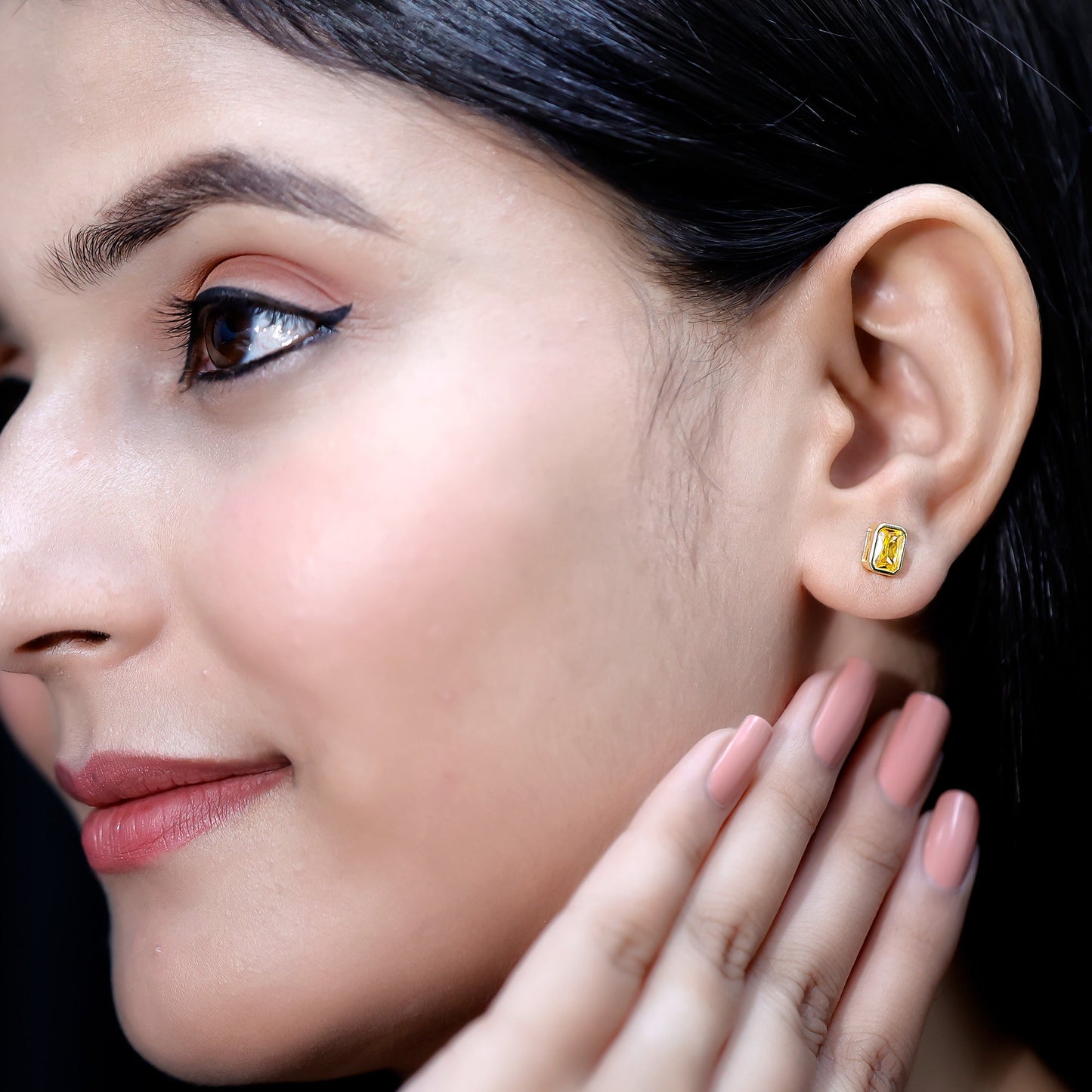 Certified 1.5 Carat Emerald Cut Lab Grown Yellow Sapphire Stud Earrings