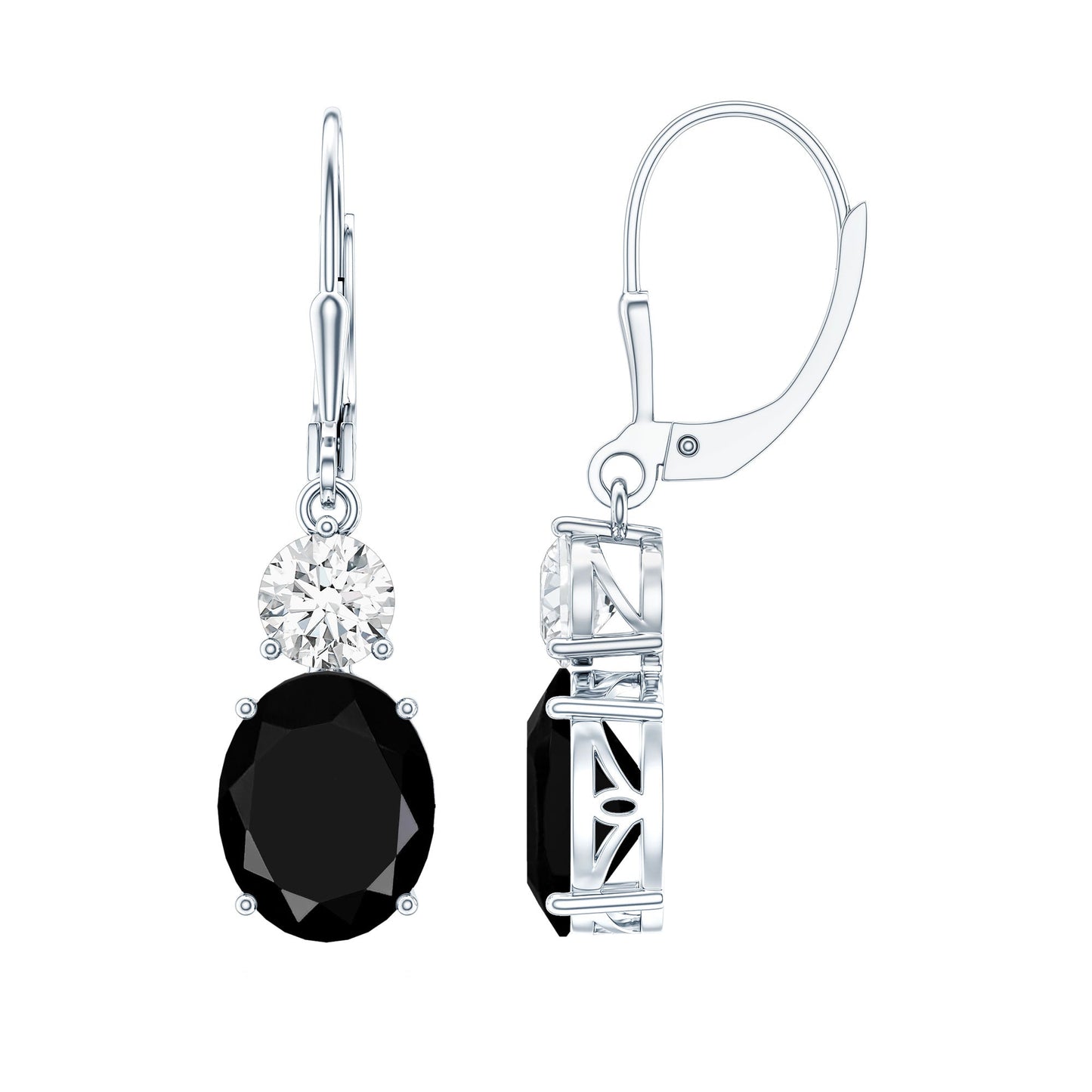 8 Carat Oval Lab Grown Black Diamond Drop Earrings in Silver