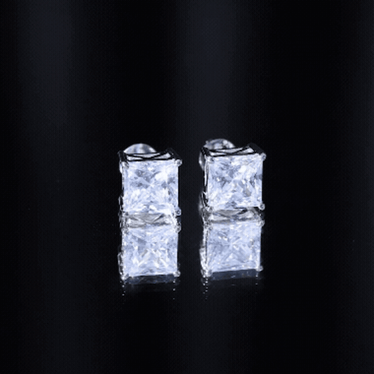 6 Carat Princess Cut Cubic Zirconia Solitaire Stud Earrings in Silver