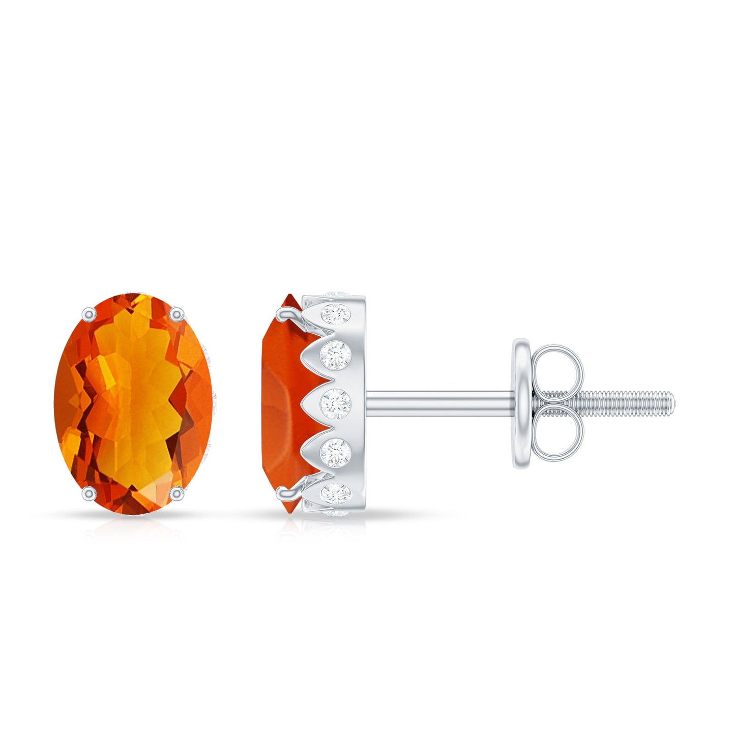 Natural Fire Opal Diamond Stud Earrings with Screw Back