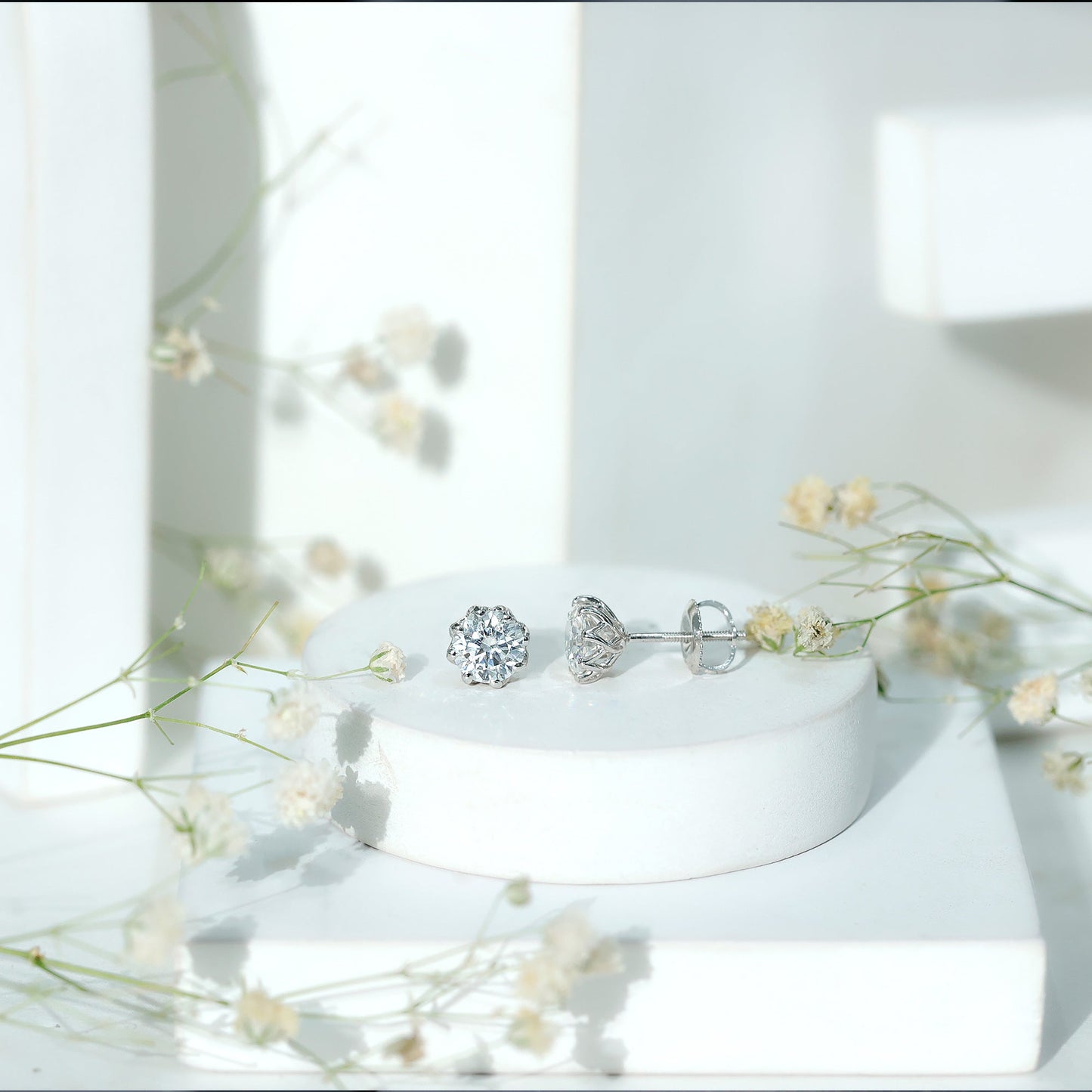 1.9 Carat Round Cut Cubic Zirconia Solitaire Stud Earrings in Silver