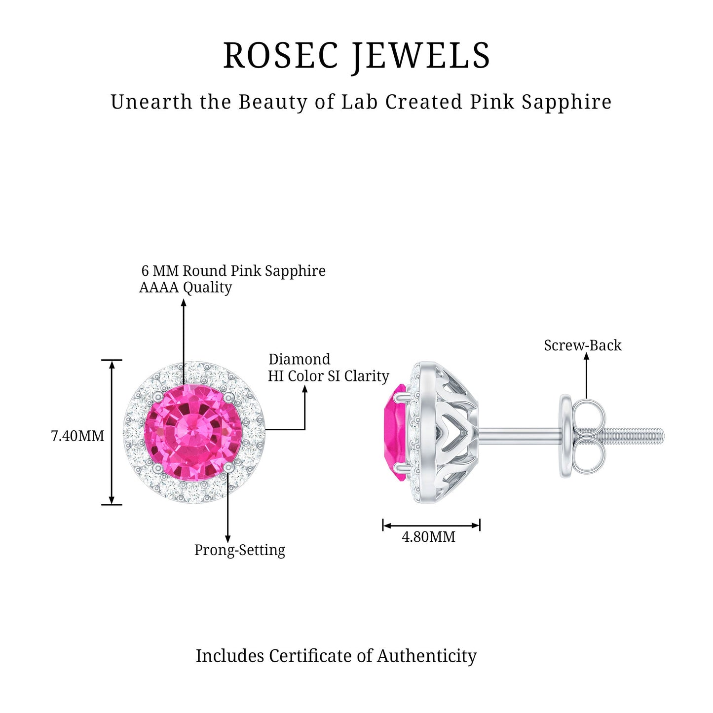 Lab Created Pink Sapphire and Diamond Halo Stud Earrings