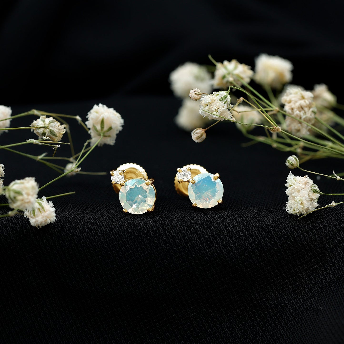 Ethiopian Opal Diamond Solitaire Stud Earrings