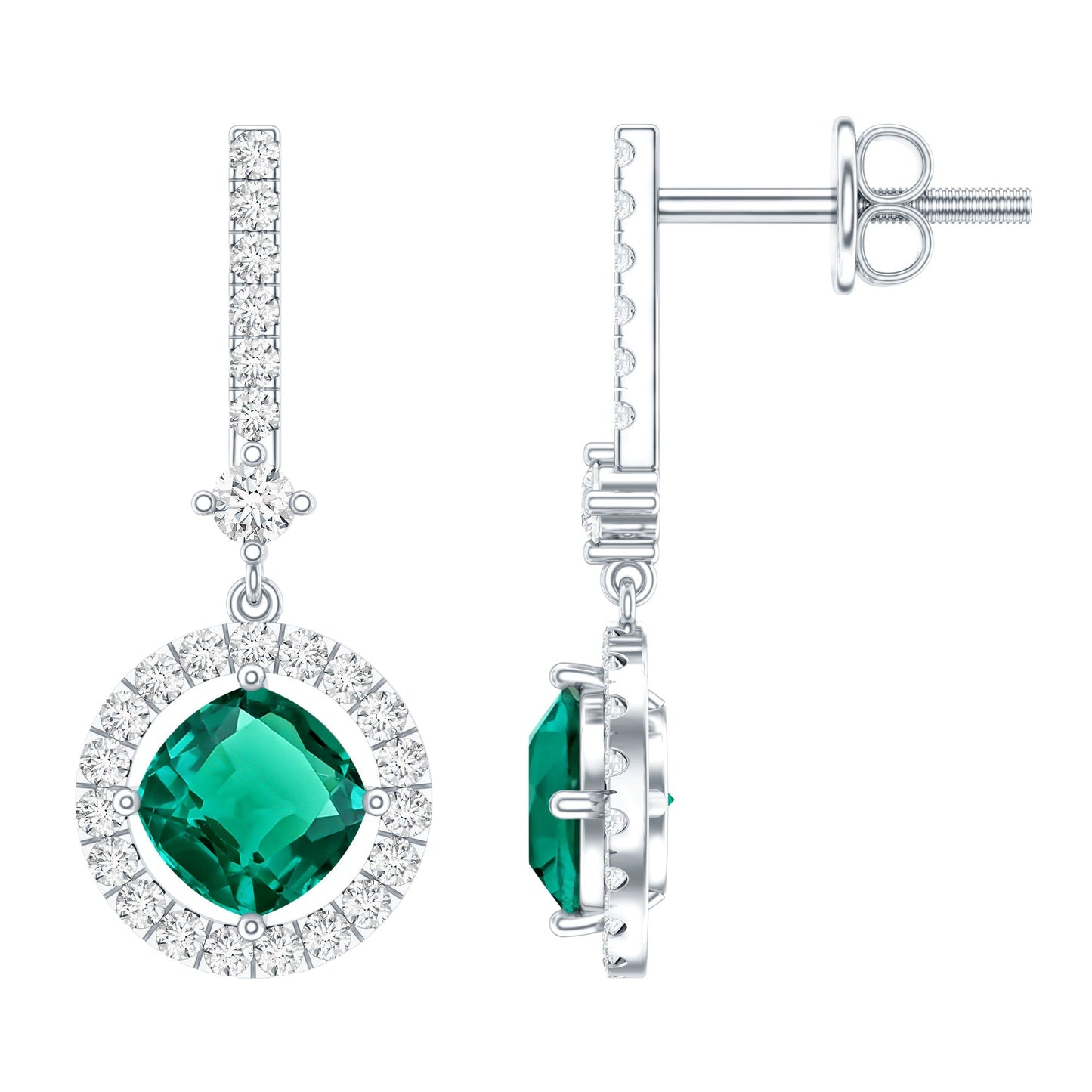 1.8 Carat Lab Grown Emerald Drop Earrings with Moissanite