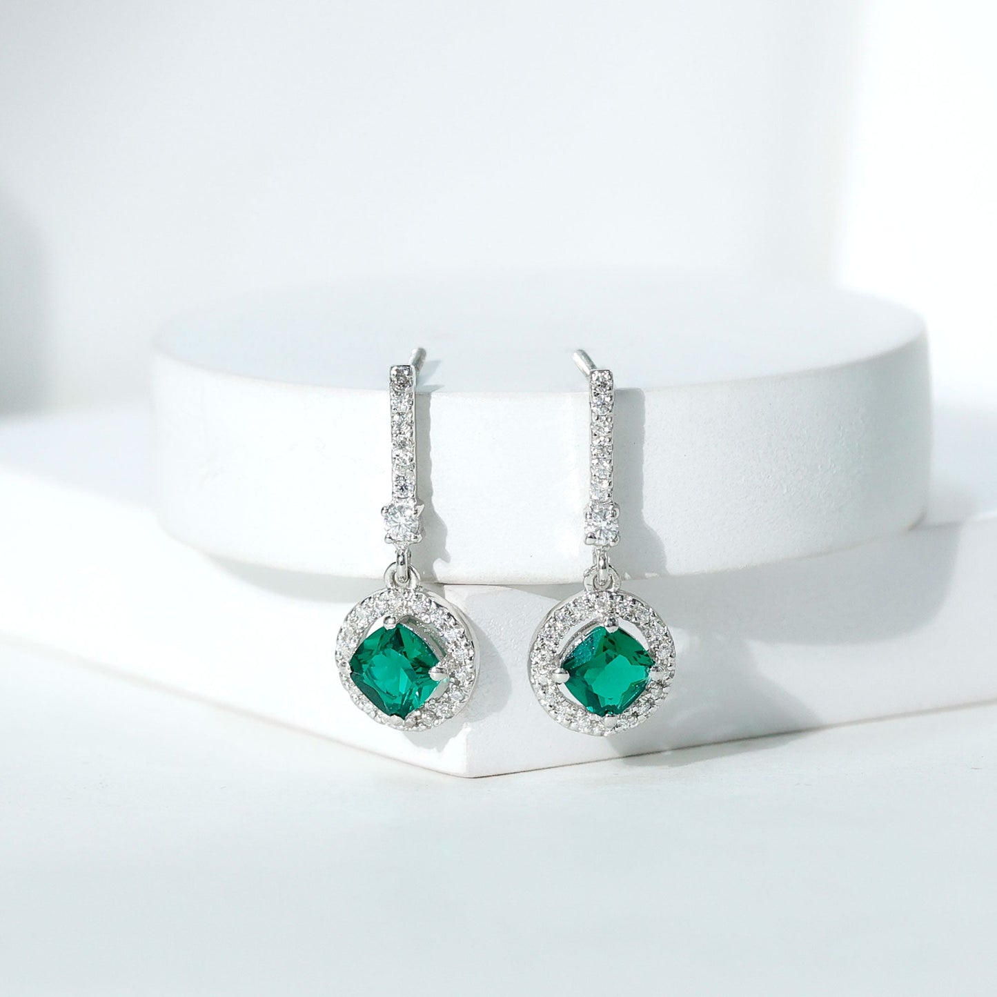 1.8 Carat Lab Grown Emerald Drop Earrings with Moissanite