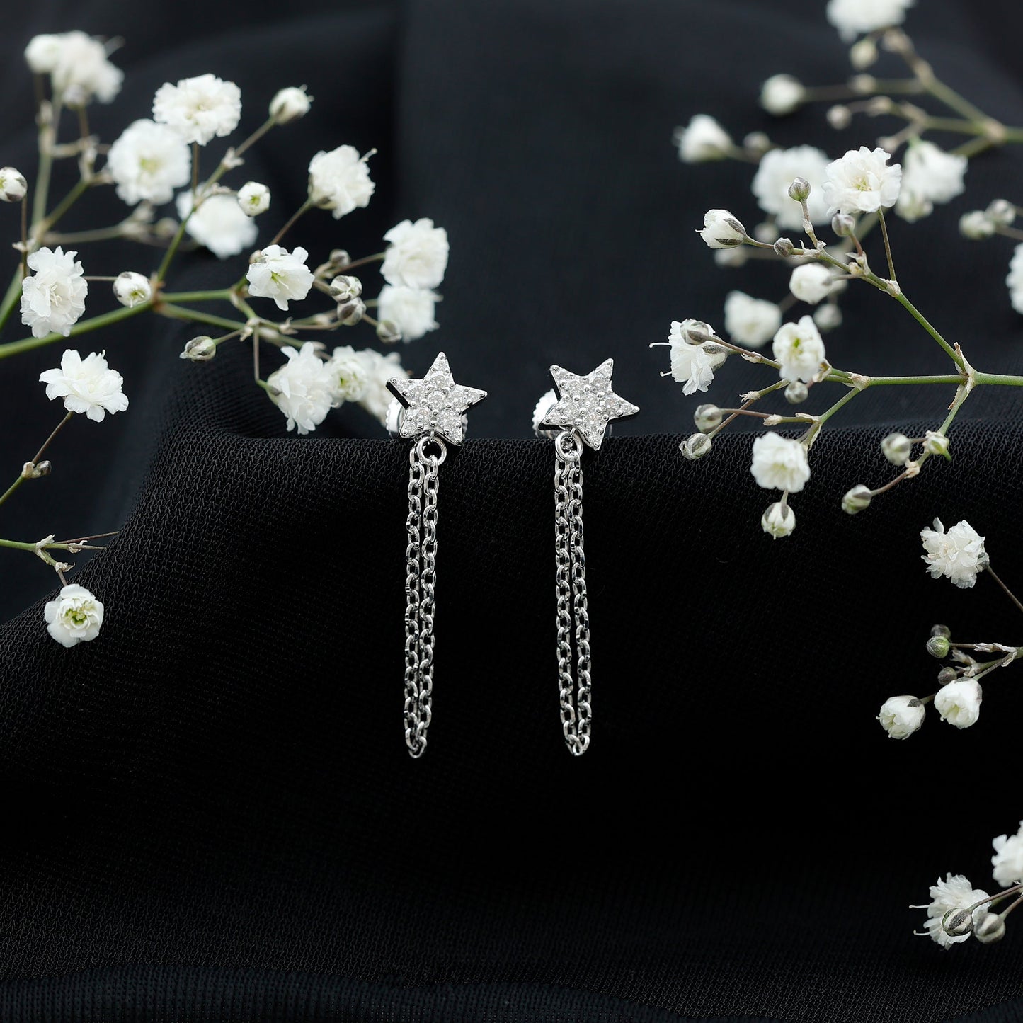 Certified Moissanite Star Chain Earrings For Women