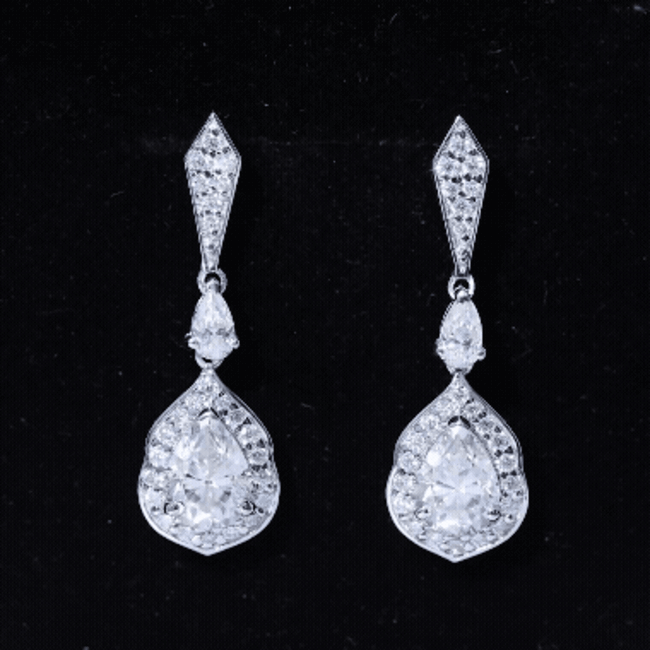 Moissanite Bridal Dangle Earrings in Silver