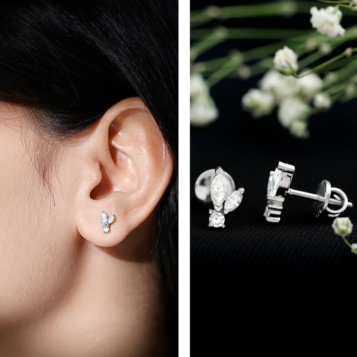 Certified Moissanite Playboy Stud Earrings in 14K Gold Plated Silver